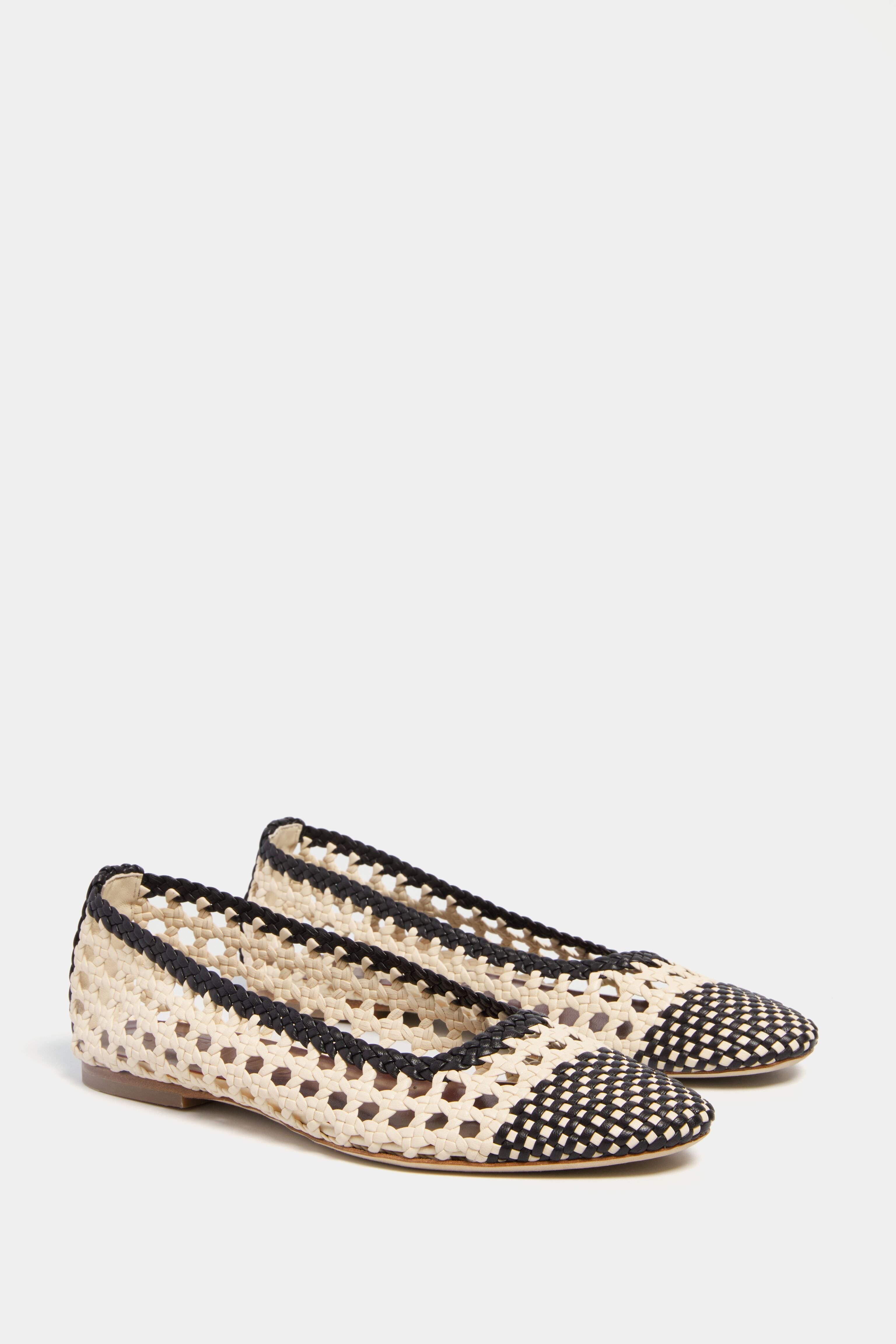 Staud Cream And Black Nell Crochet Ballerina