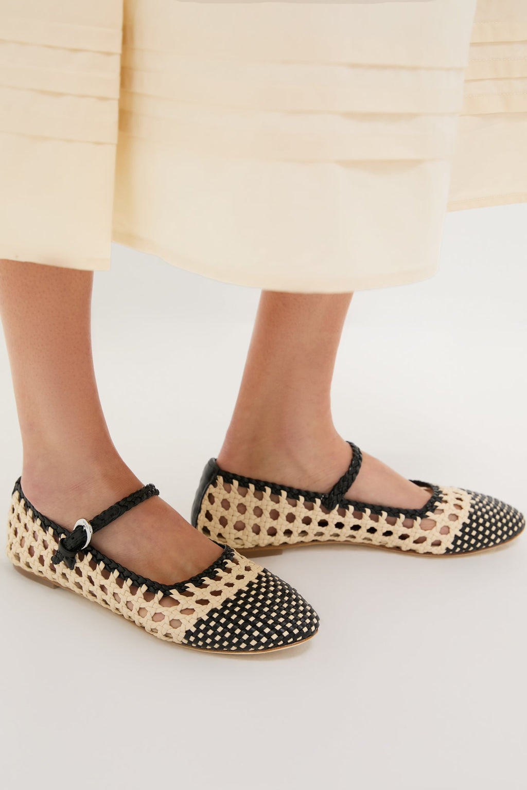 Staud Cream And Black Mary Jane Nell Flat
