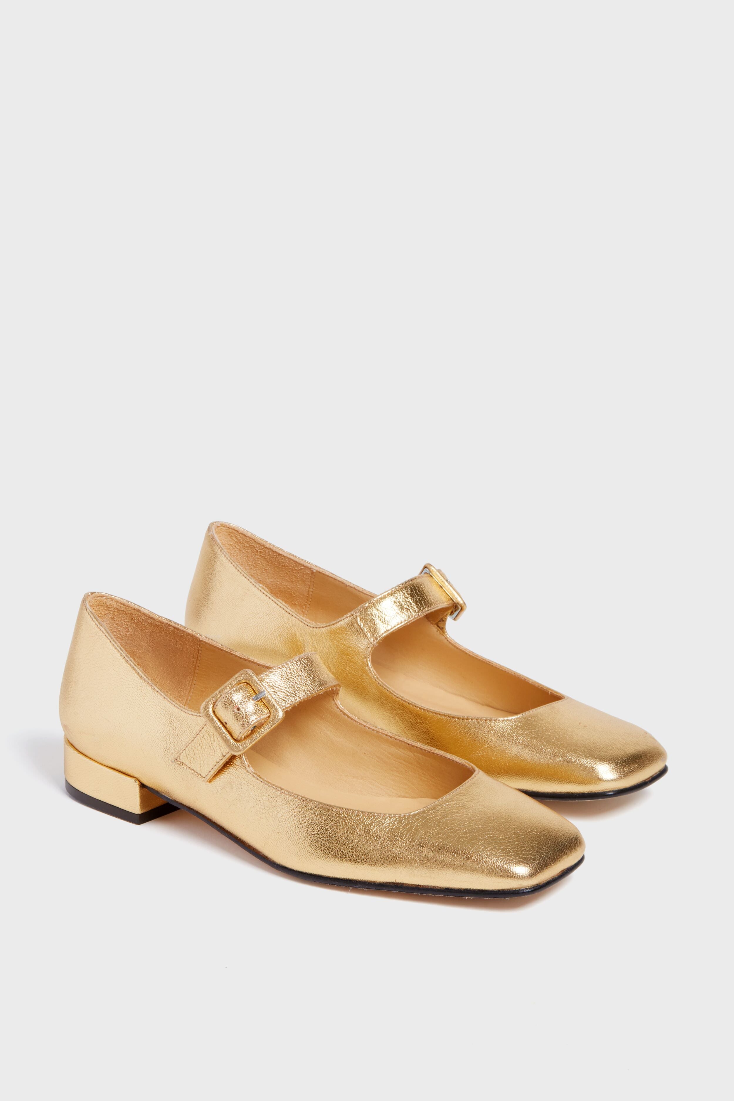  Gold Leather Low Mary Janes