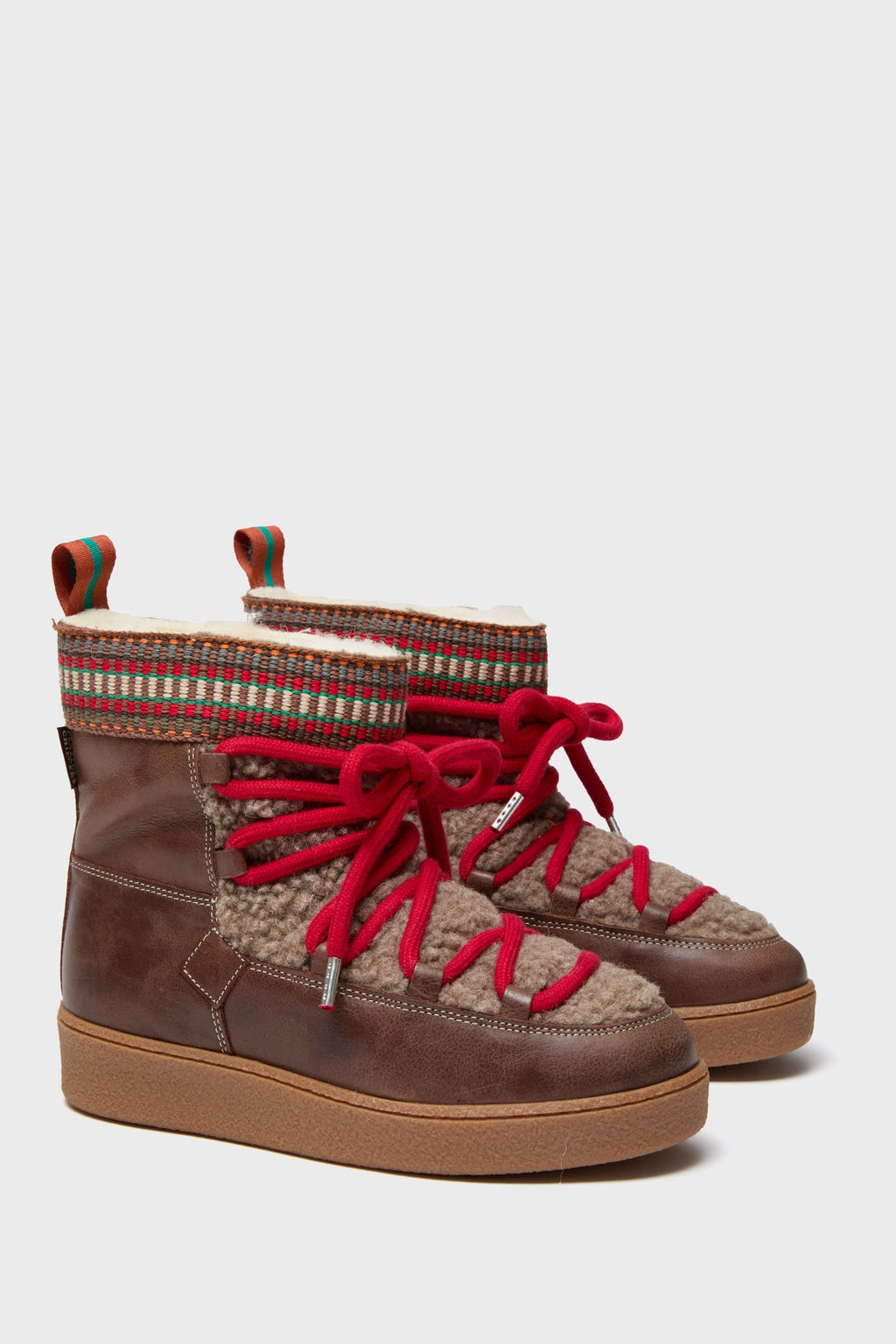  Dark Brown And Multi Cosmos Leather Wool-Lined Boots