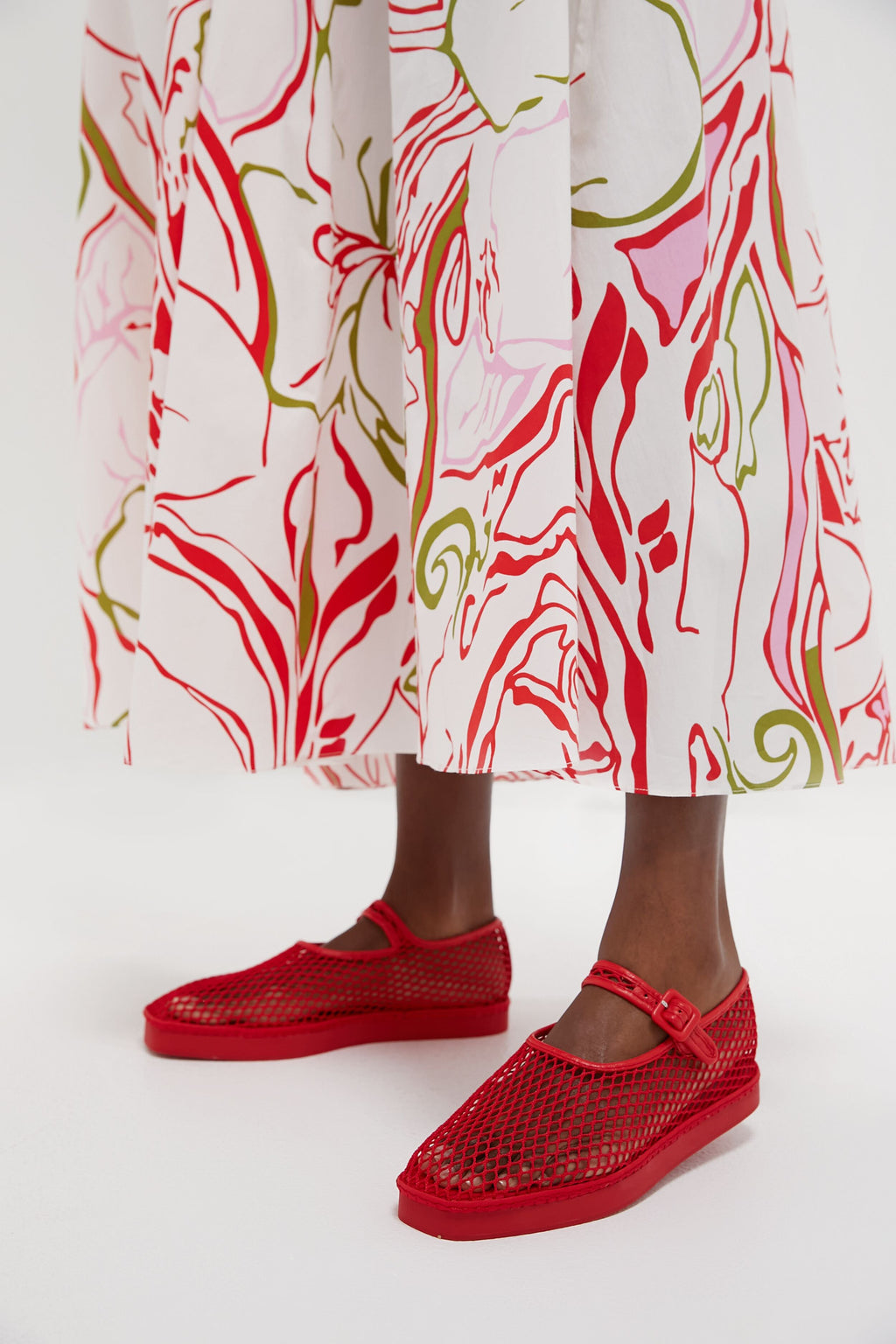 Loeffler Randall Red Netted Mesh Rita Mary Janes