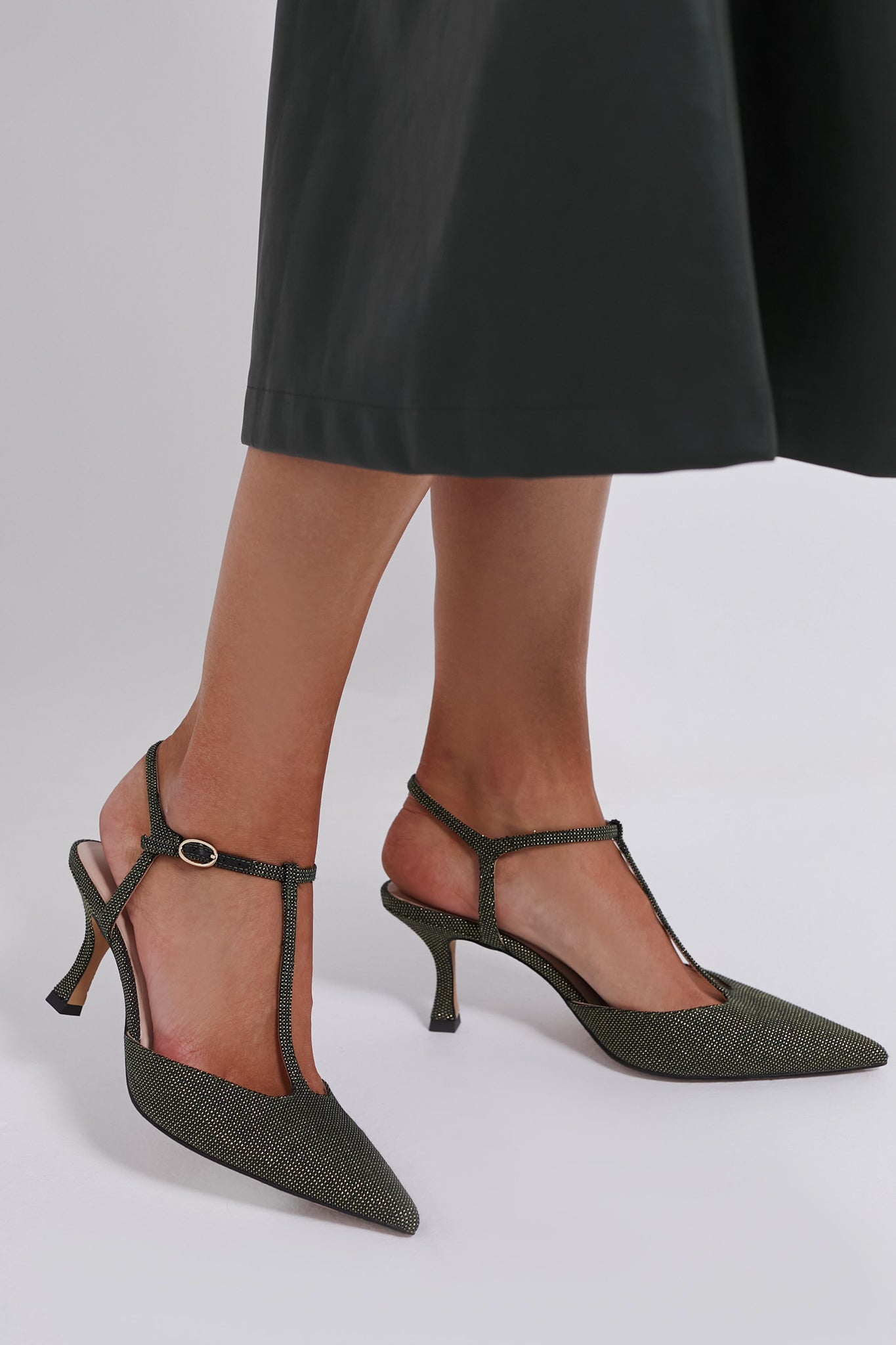  Olive Lurex Jacquard Margot Heels