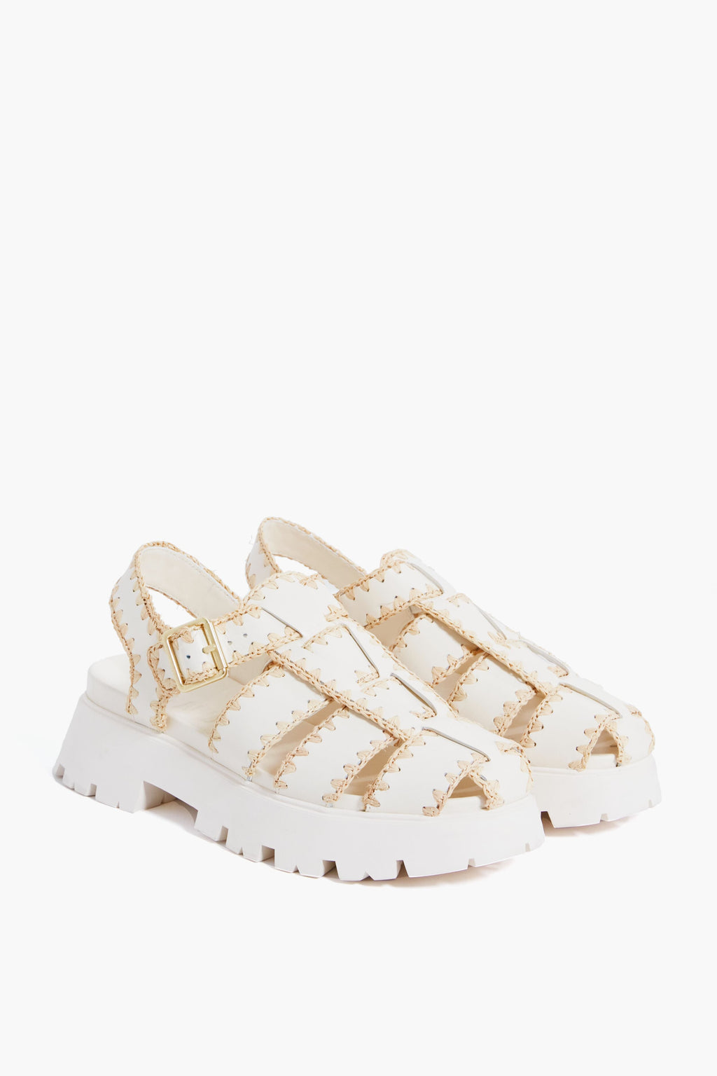 Loeffler Randall Cream Leather Talia Platform Fisherman Sandal