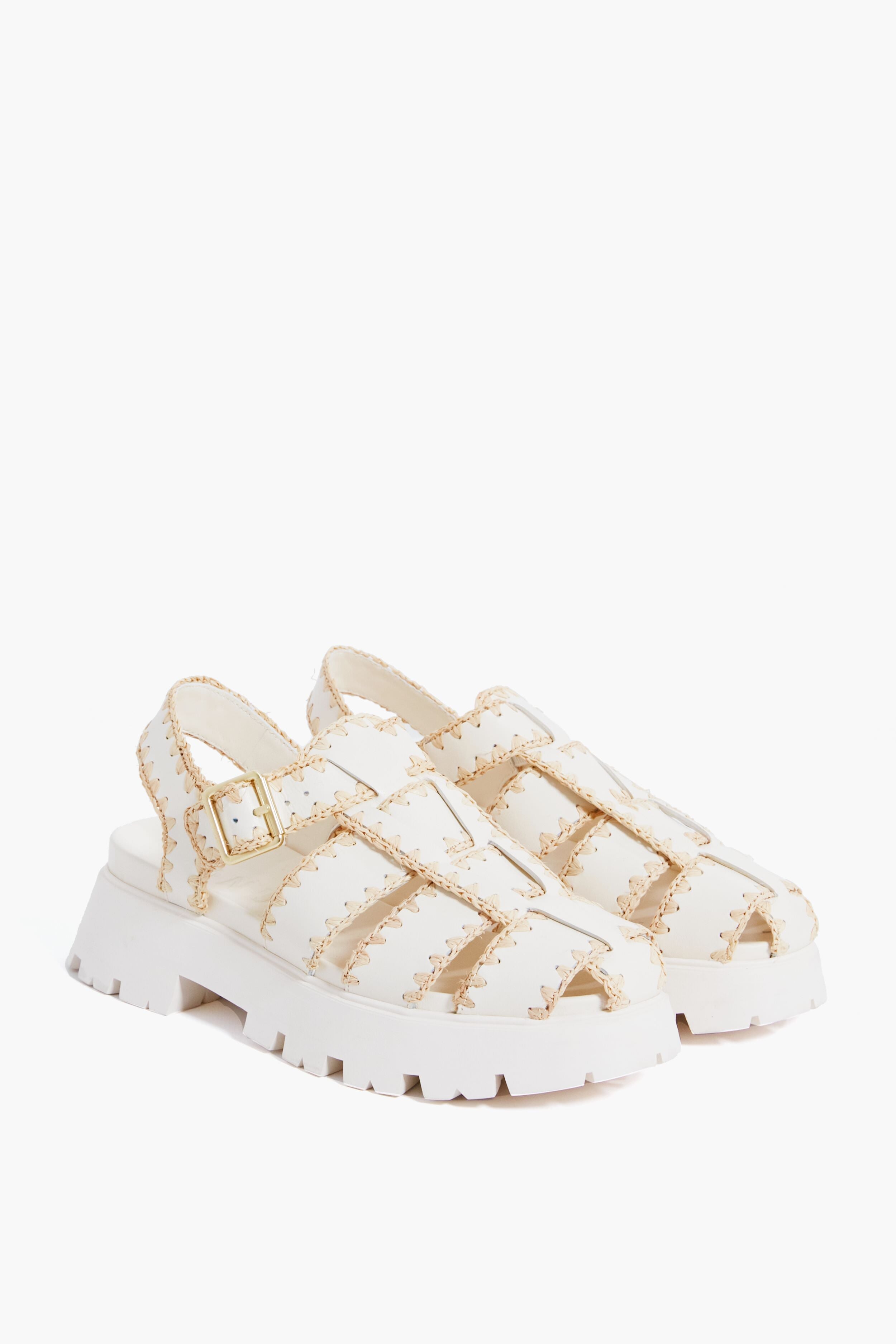 Loeffler Randall Cream Leather Talia Platform Fisherman Sandal
