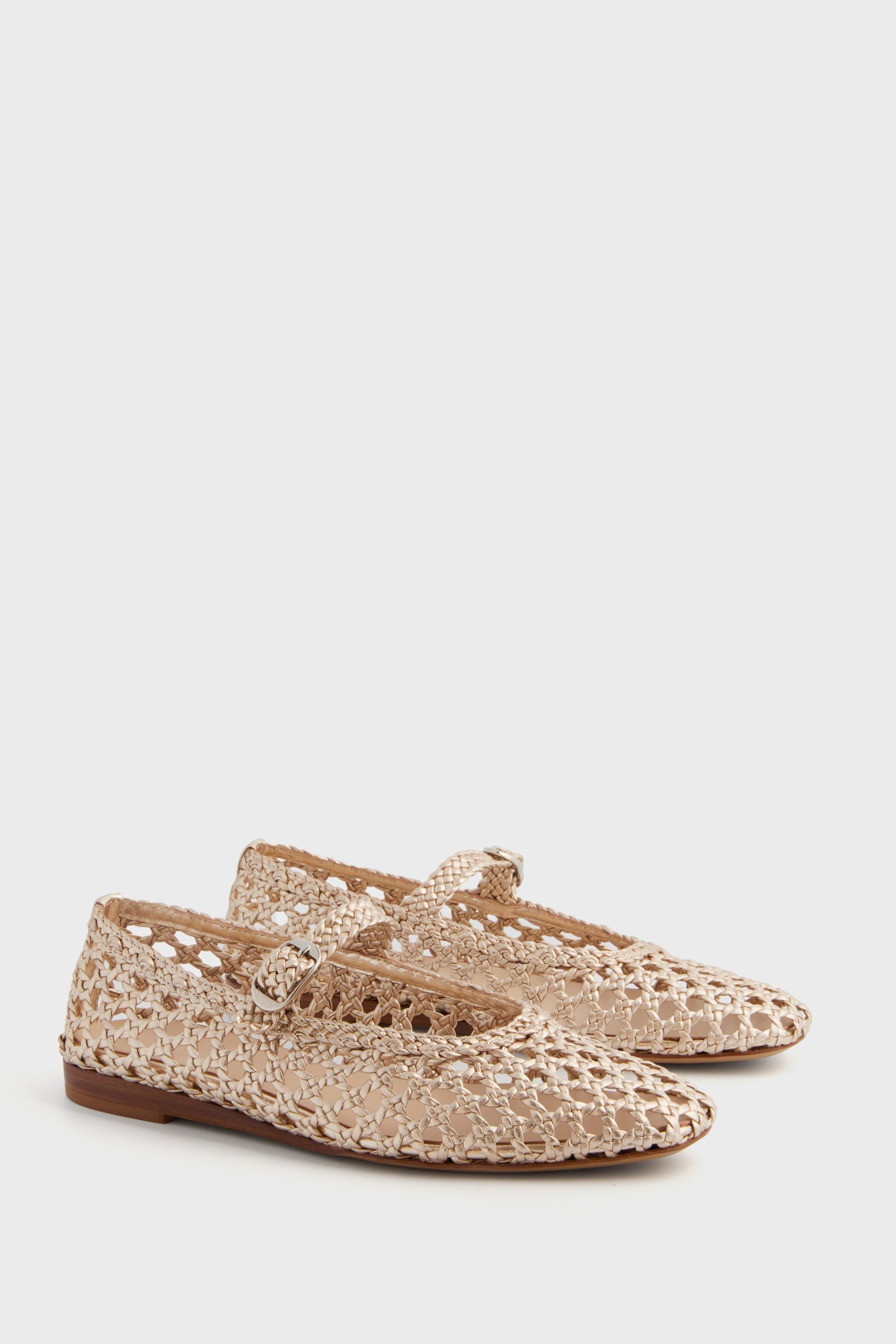 Gold Woven Mary Jane Flats