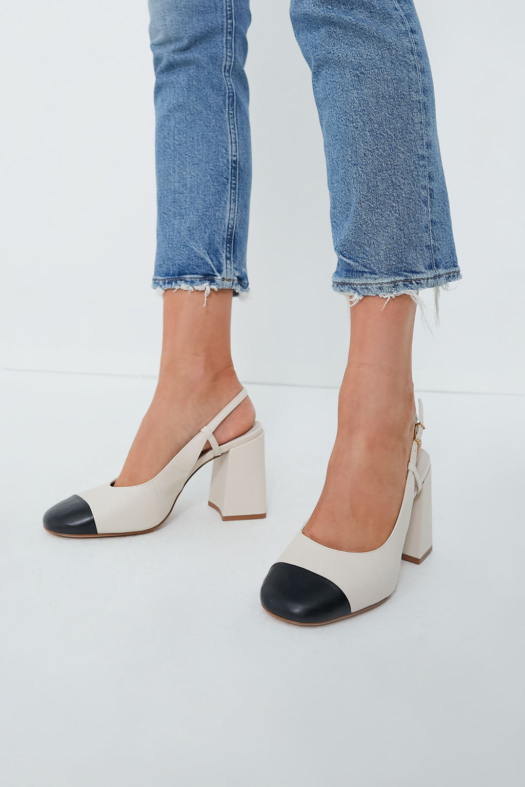 Schutz Pearl And Black Dorothy Sling High Heels