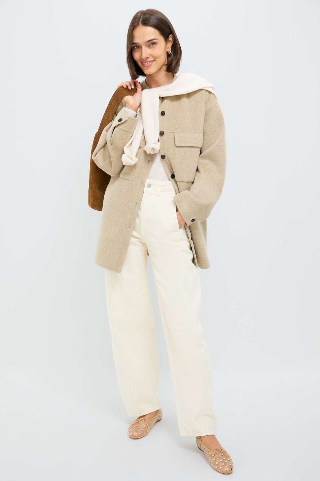 Loeffler Randall Caramel Mesh With Silver Studs Landon Flats