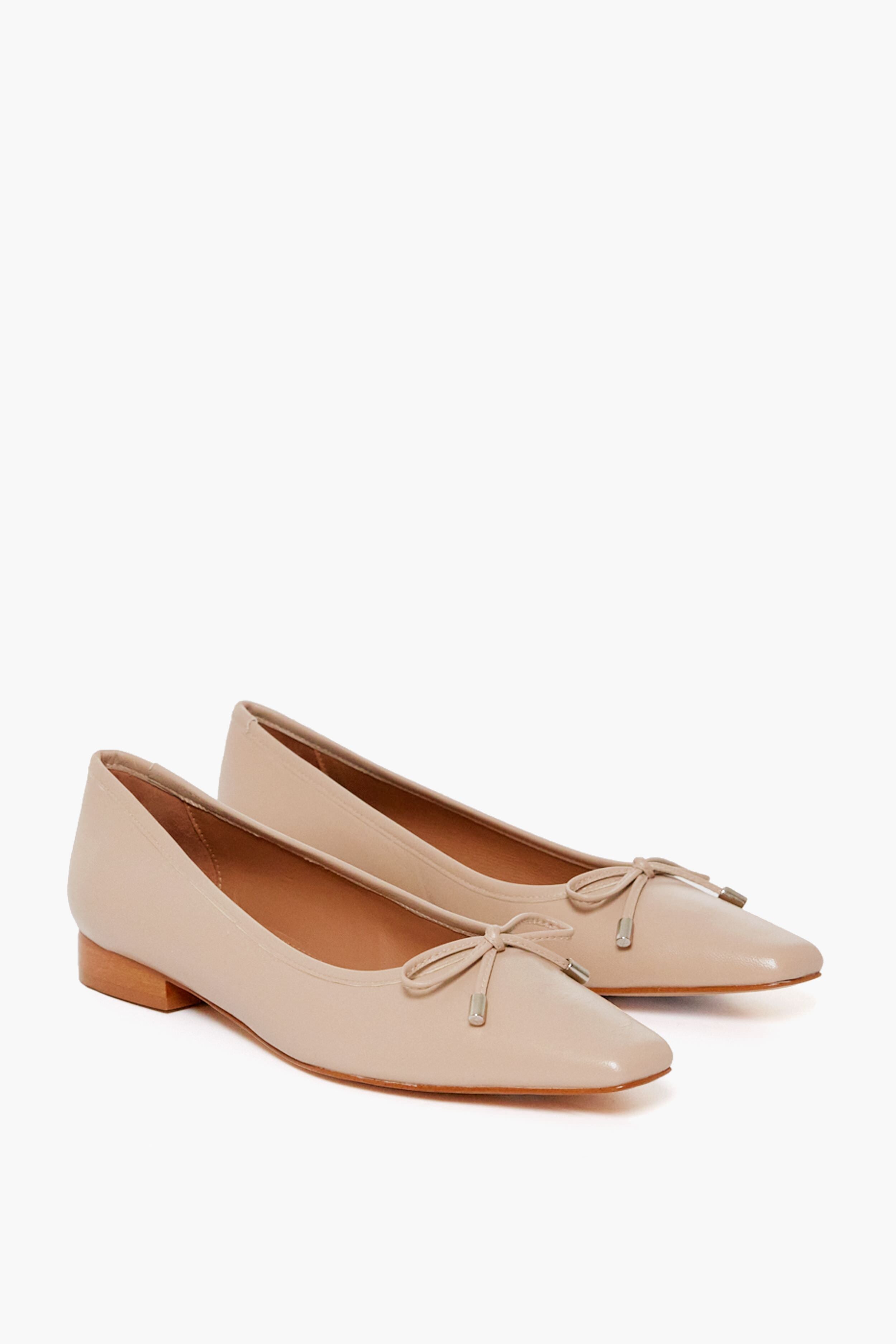  Beige Leather Monica Flats