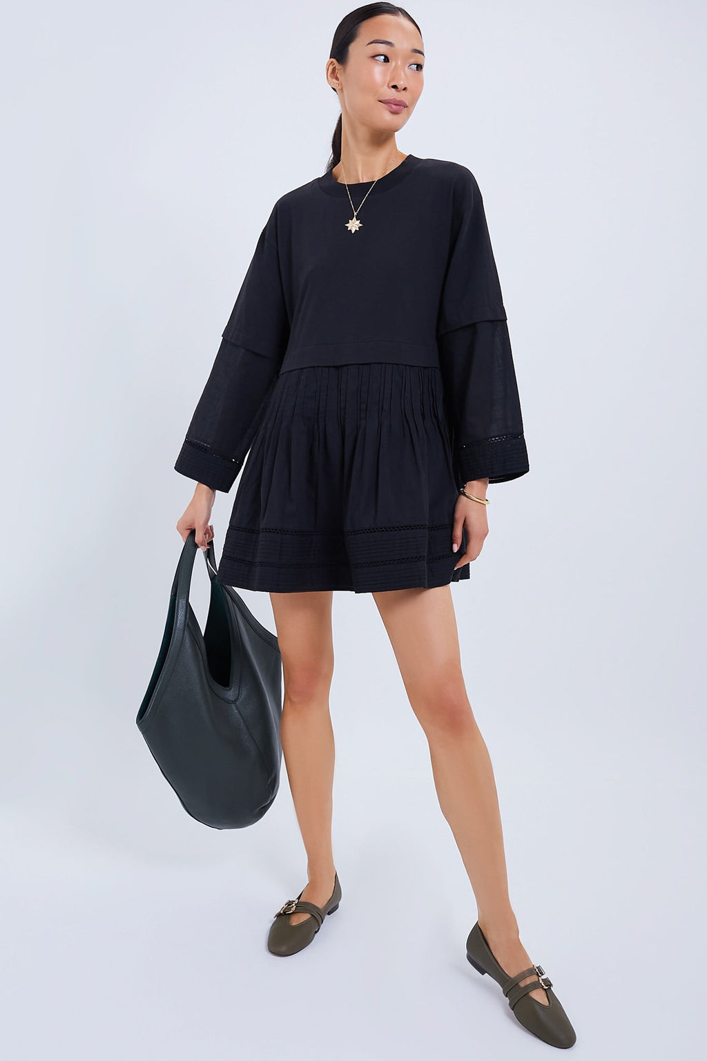  Olive Leather Buckle Nina Flats