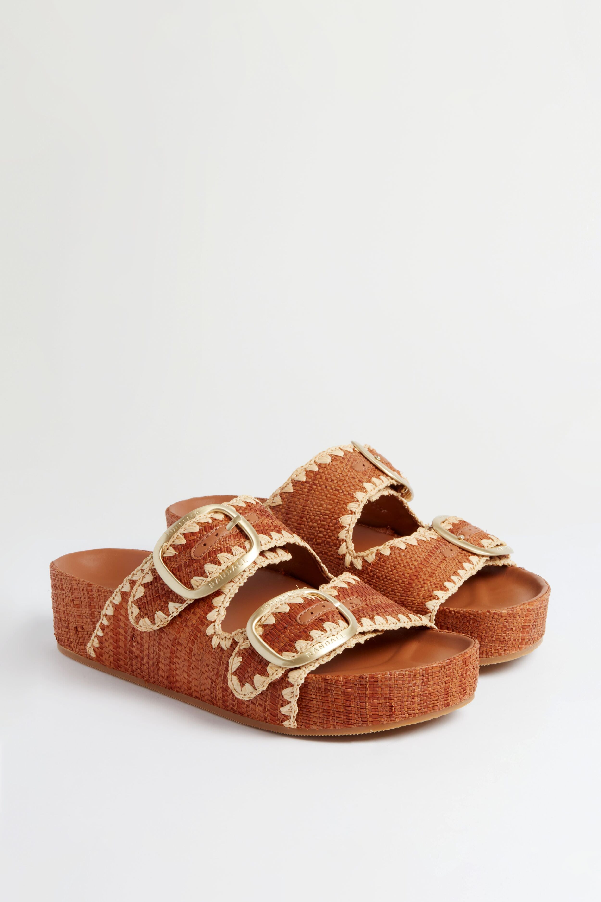 Loeffler Randall Brown Straw Theo Two Band Sandals
