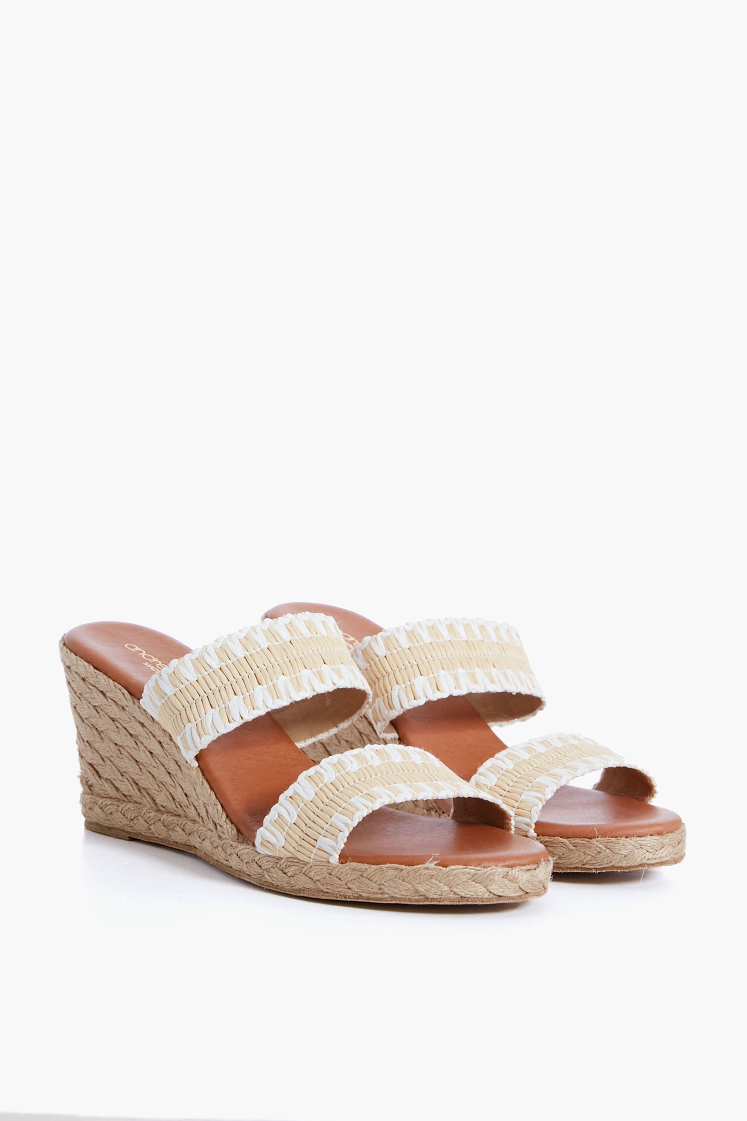  Beige And White Nolita Raffia Wedges