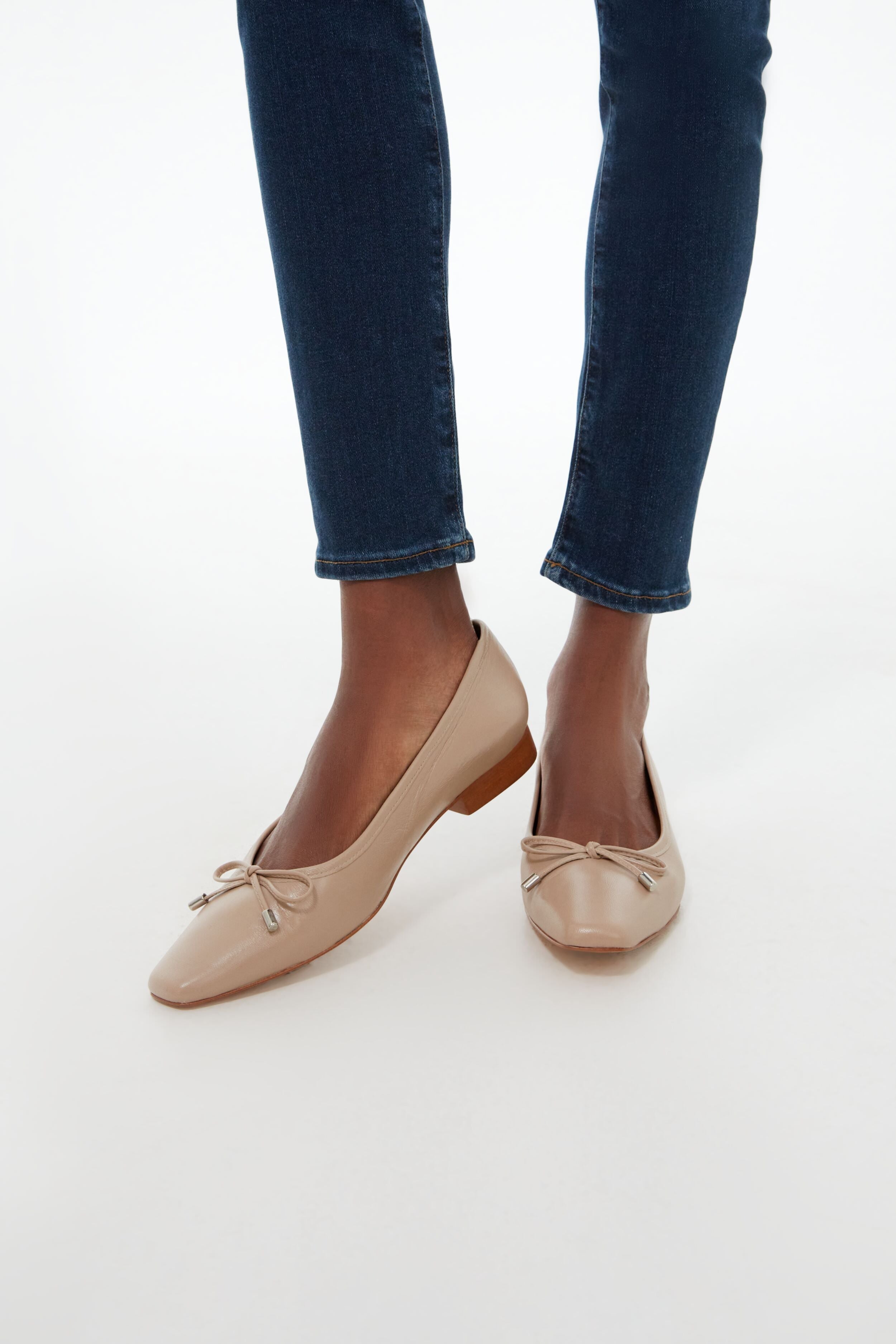  Beige Leather Monica Flats