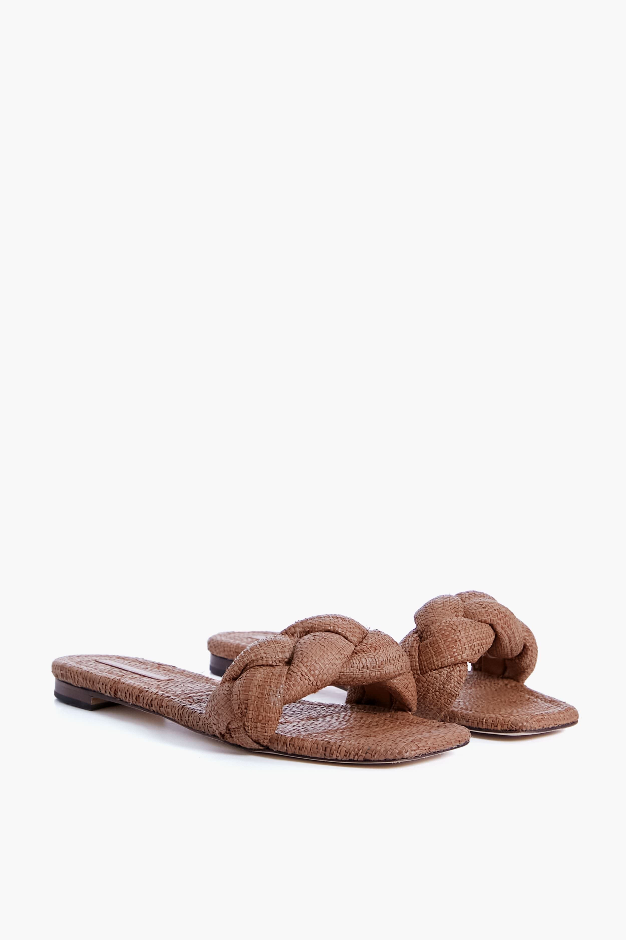Loeffler Randall Brown Joanna Straw Braided Band Flat Sandal