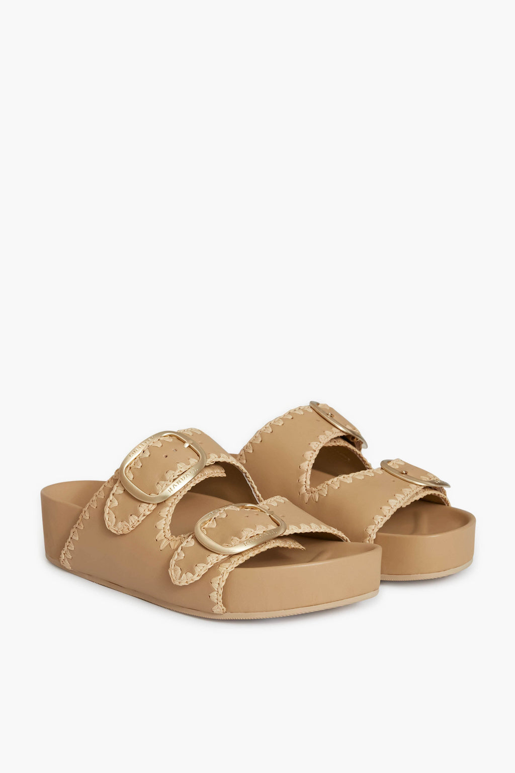Loeffler Randall Bisque Vachetta And Cream Straw Theo Platform Sandals