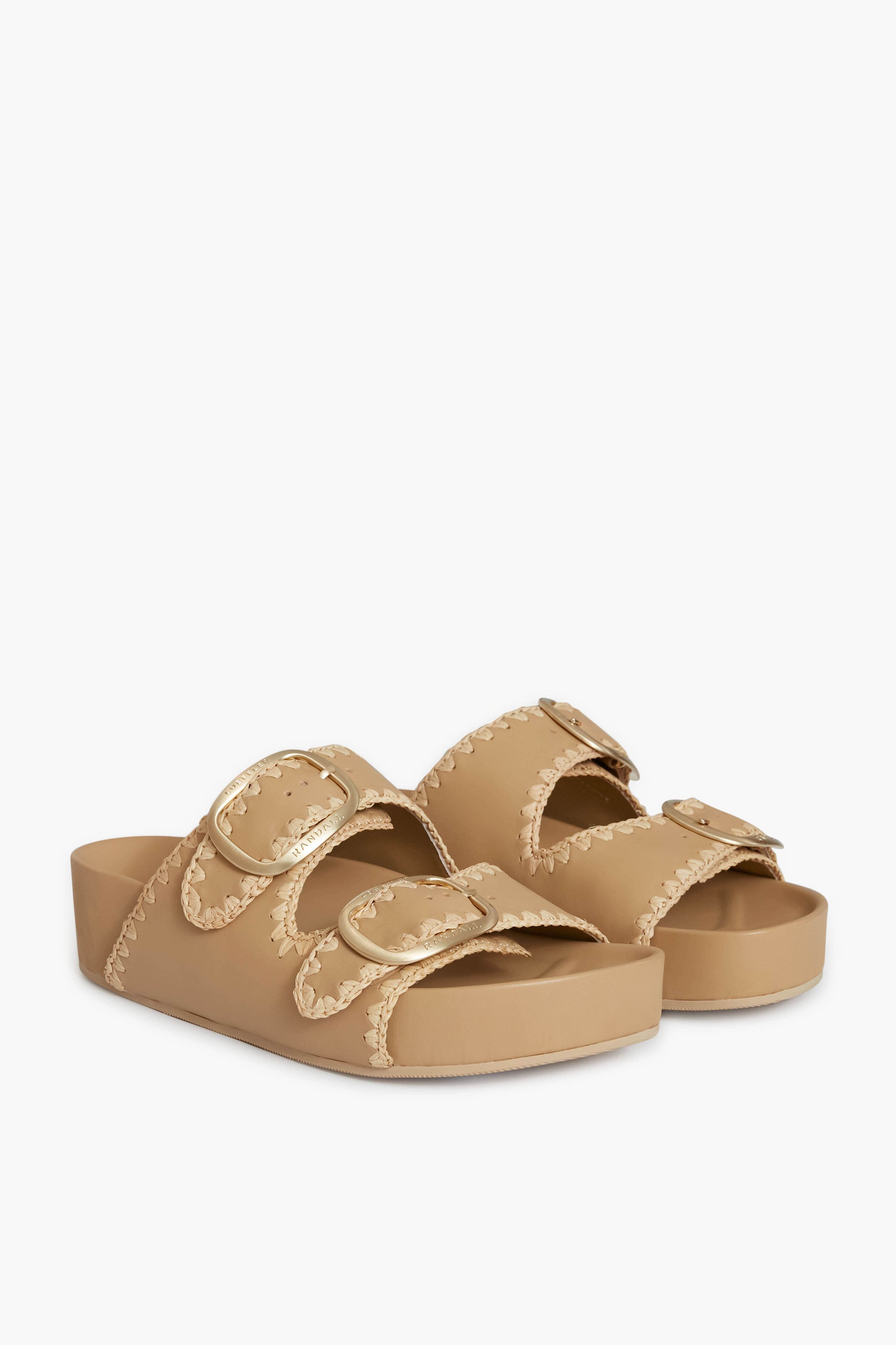 Loeffler Randall Bisque Vachetta And Cream Straw Theo Platform Sandals