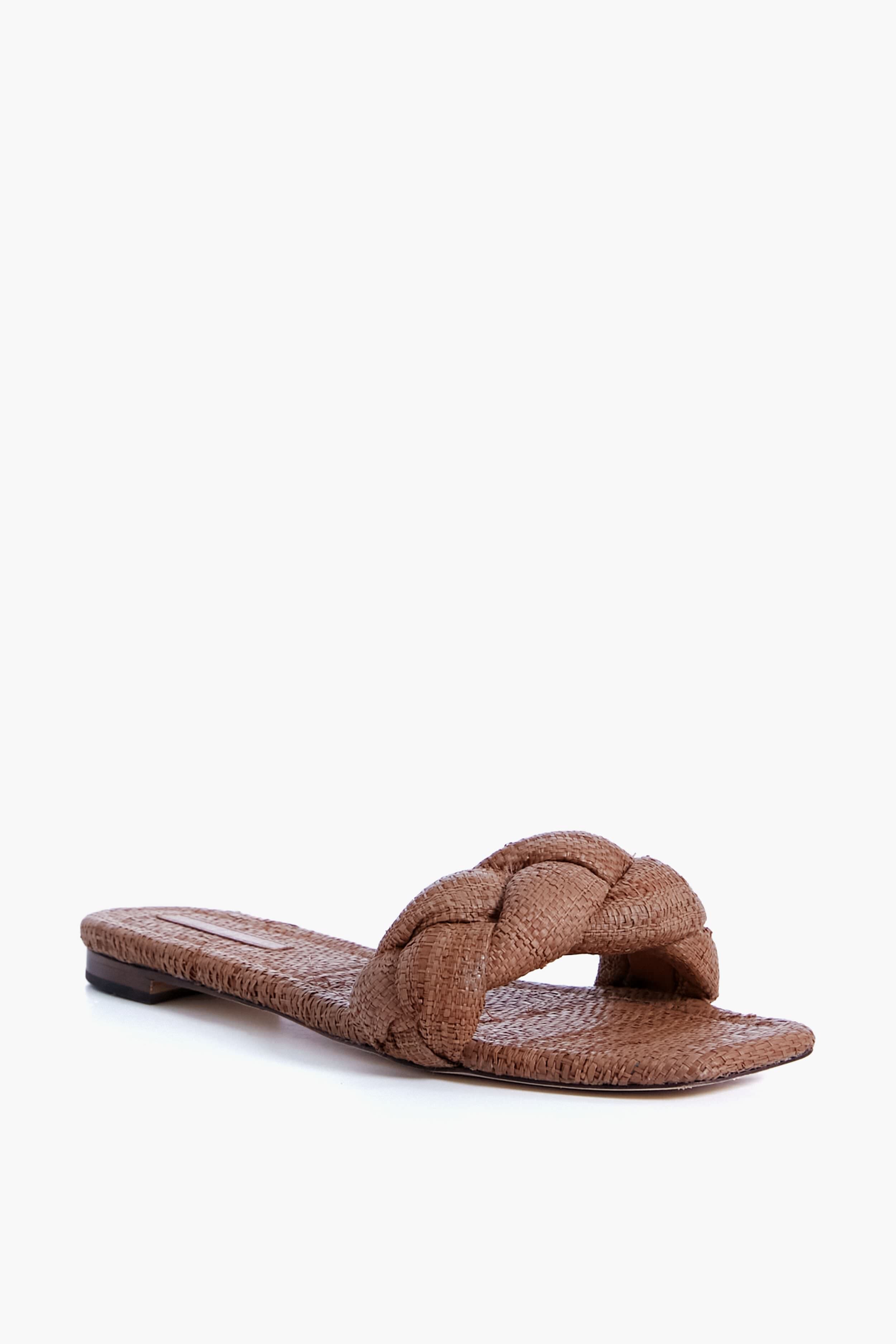 Loeffler Randall Brown Joanna Straw Braided Band Flat Sandal