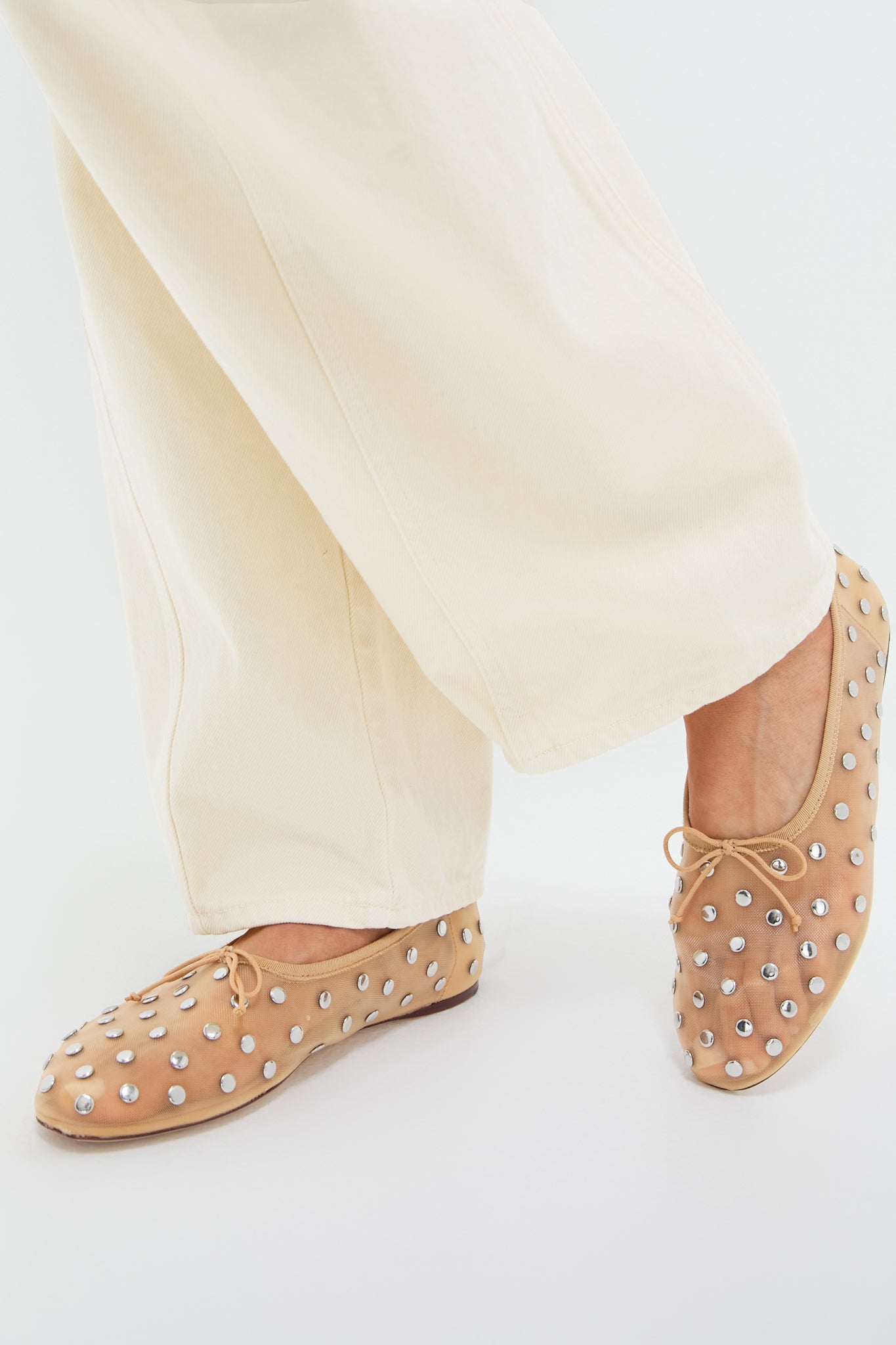 Loeffler Randall Caramel Mesh With Silver Studs Landon Flats