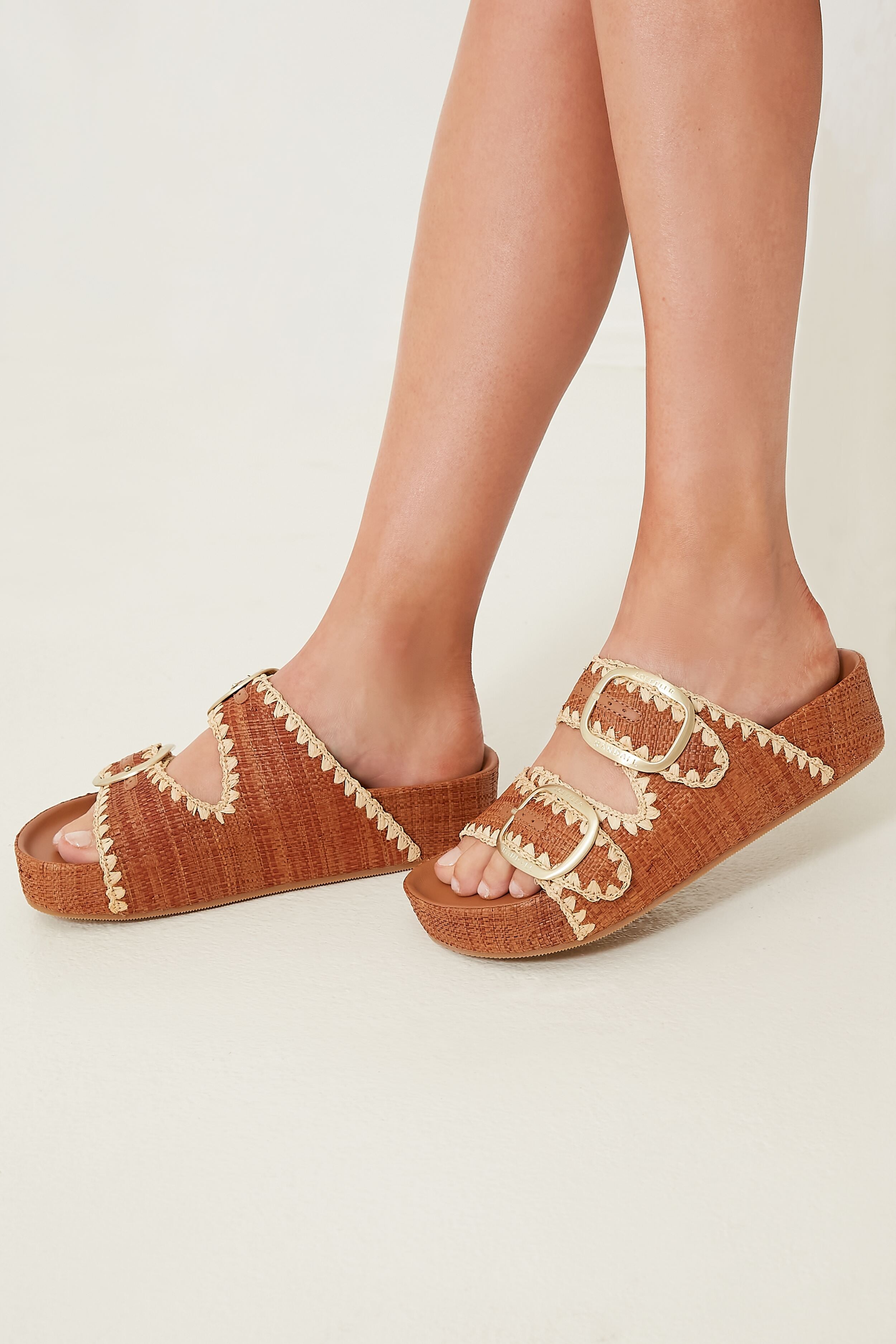 Loeffler Randall Brown Straw Theo Two Band Sandals