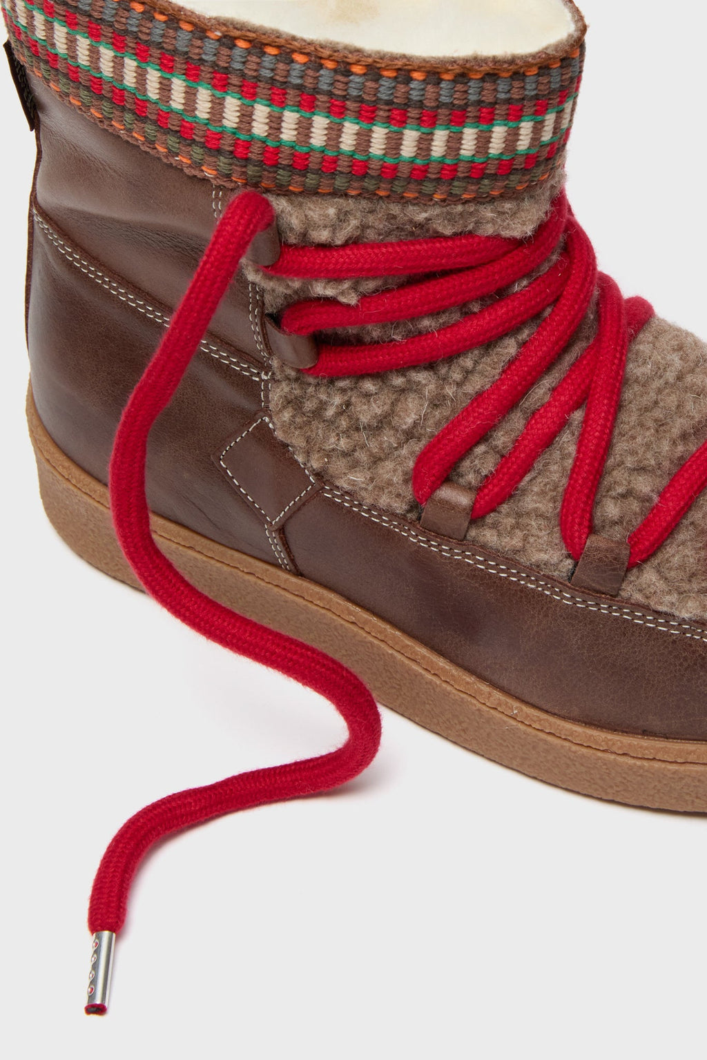  Dark Brown And Multi Cosmos Leather Wool-Lined Boots