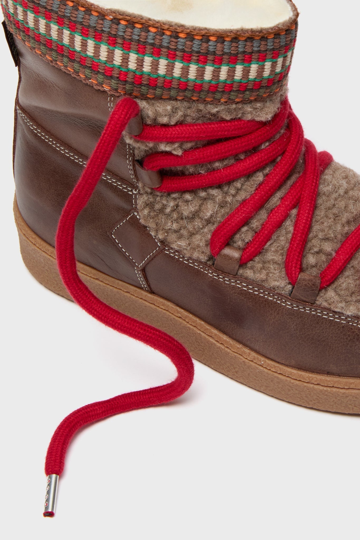  Dark Brown And Multi Cosmos Leather Wool-Lined Boots