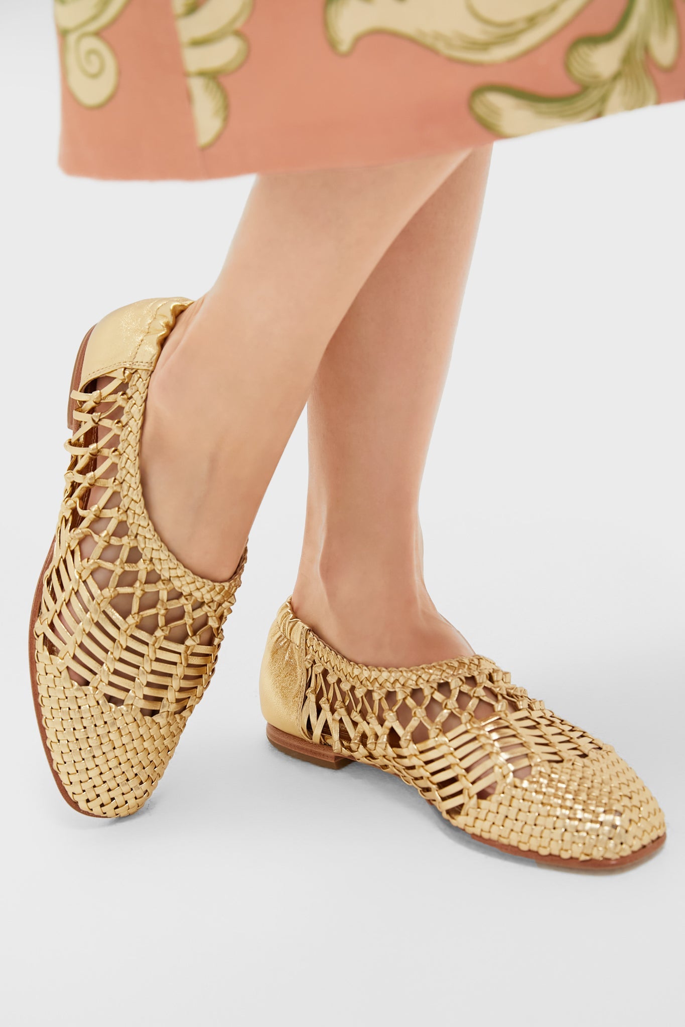  Gold Open Weave Ballet Flats