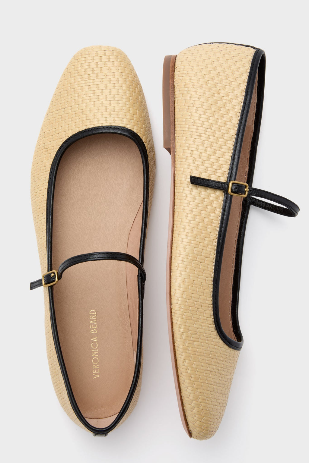 Veronica Beard Natural And Black Ellie Raffia Flats