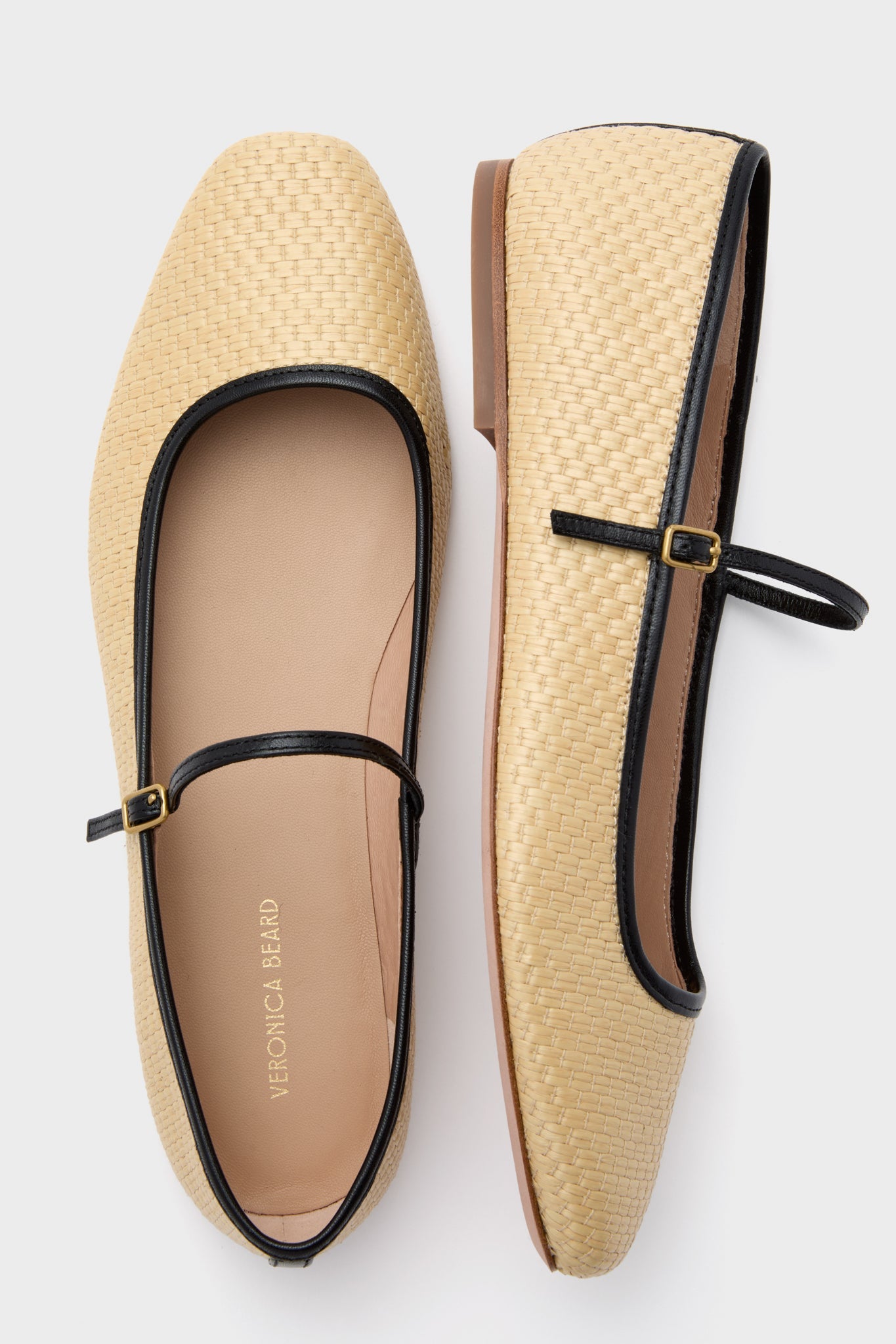 Veronica Beard Natural And Black Ellie Raffia Flats