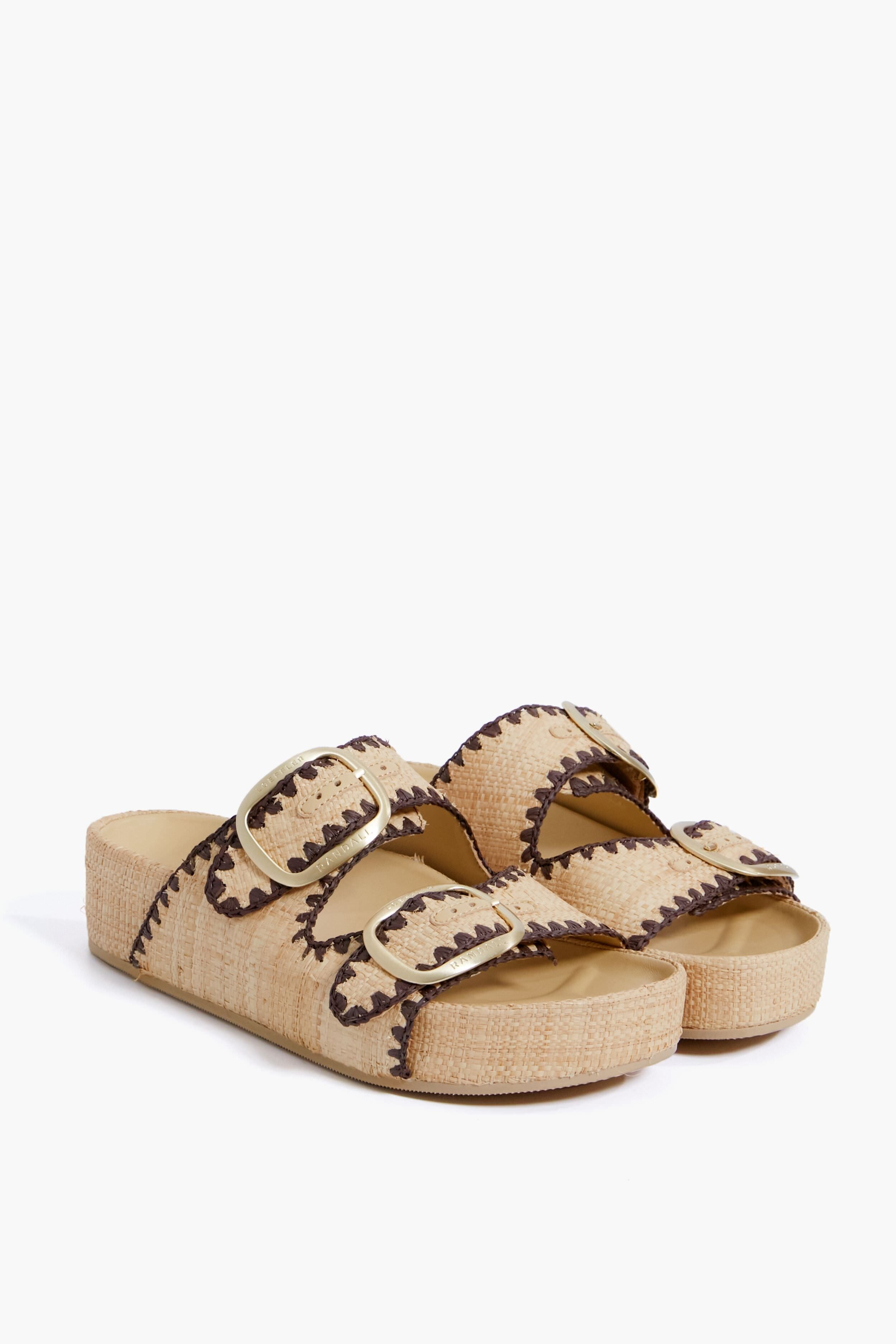 Loeffler Randall Natural And Dark Brown Straw Theo Two Band Sandal