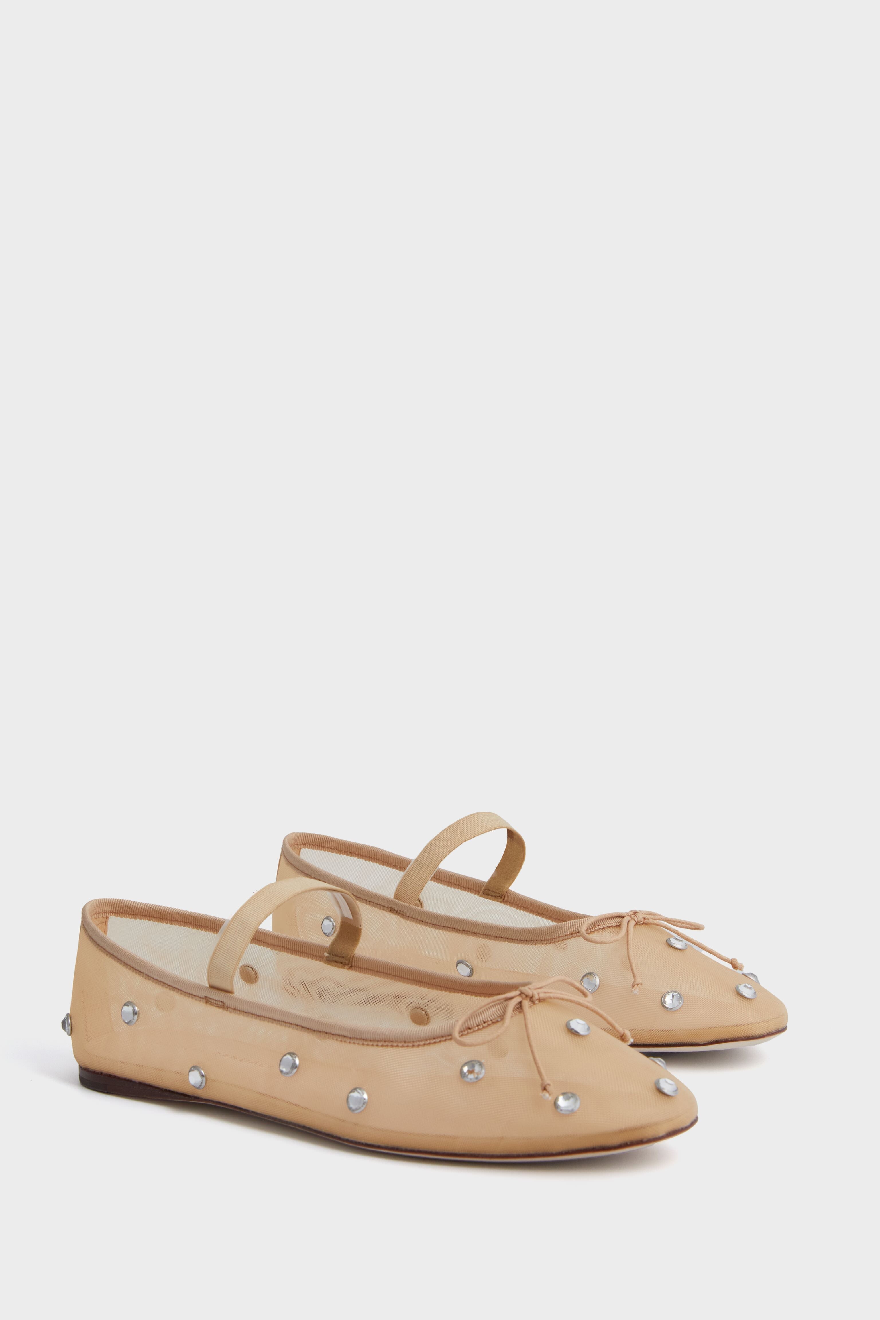 Loeffler Randall Caramel Mesh With Clear Rhinestone Leonie Flats