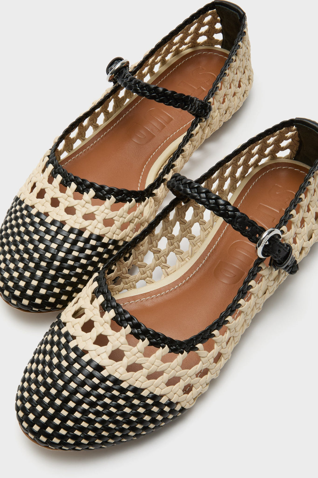 Staud Cream And Black Mary Jane Nell Flat