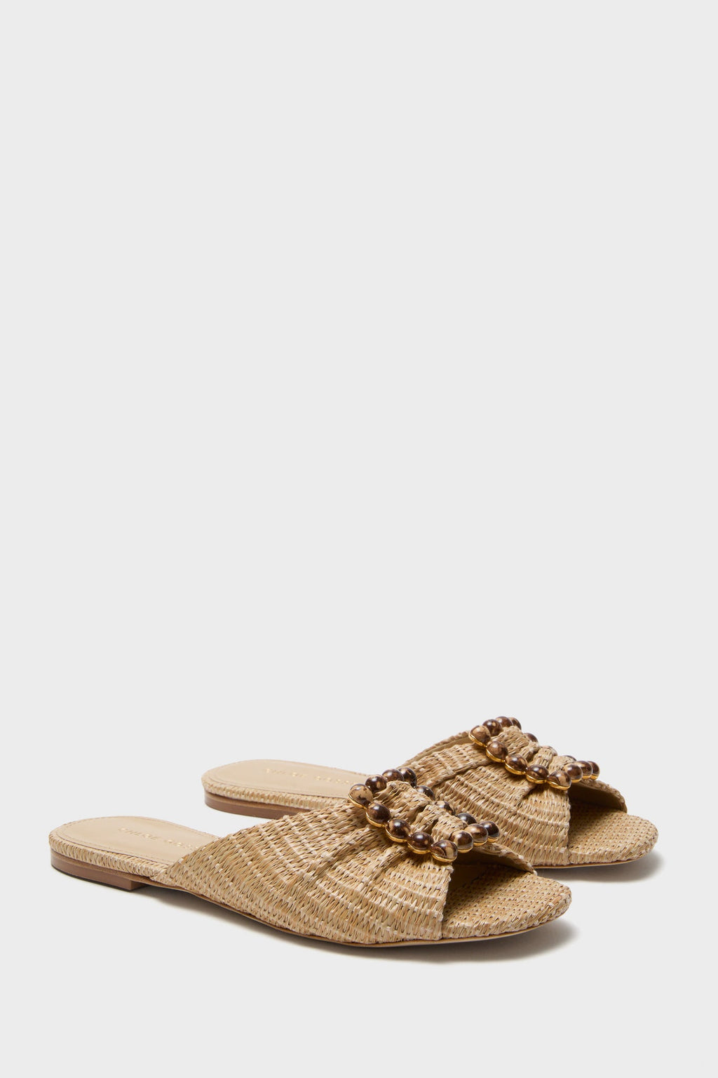  Larroude X Chloe Gosselin Natural Raffia Nova Flat Sandals