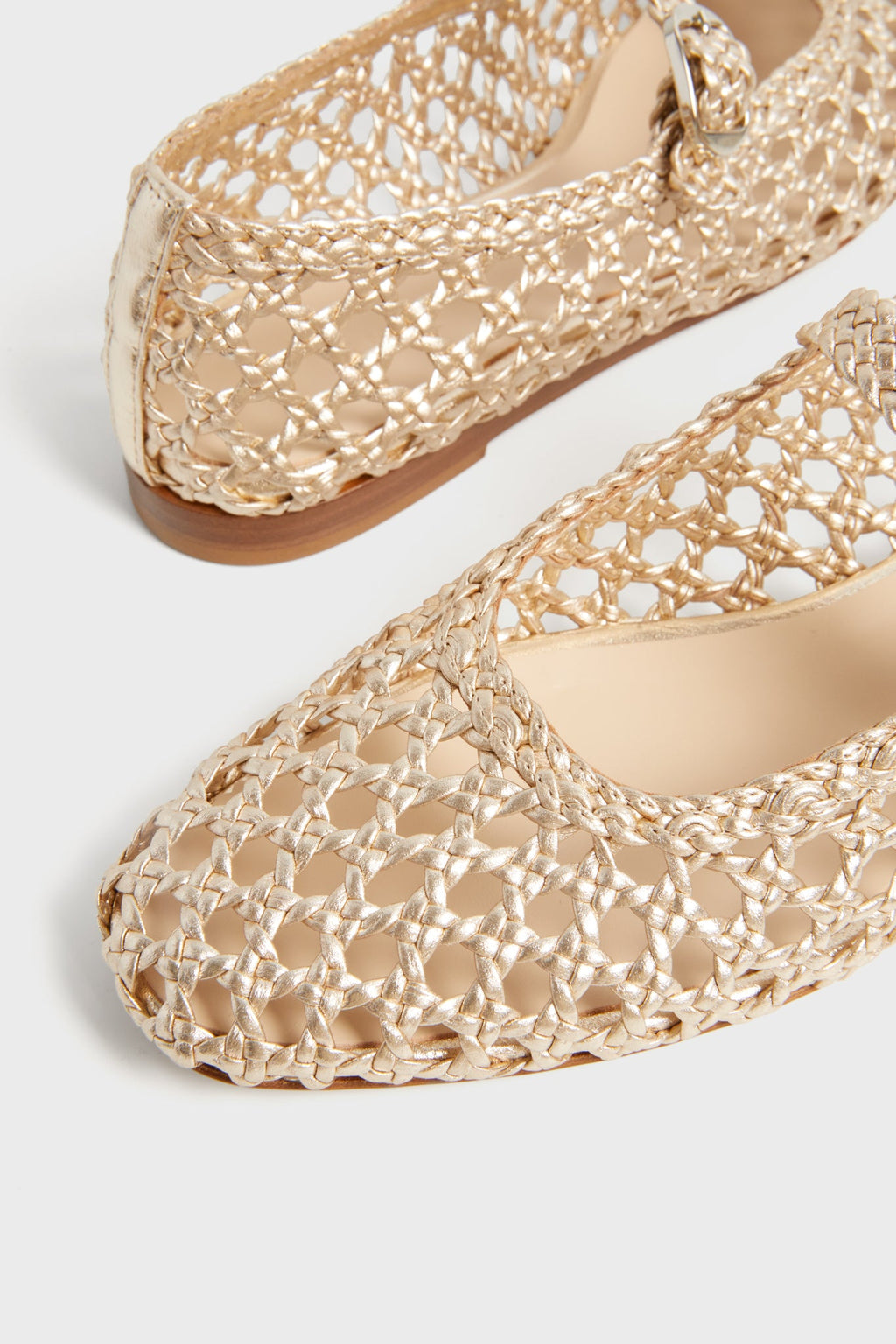  Gold Woven Mary Jane Flats