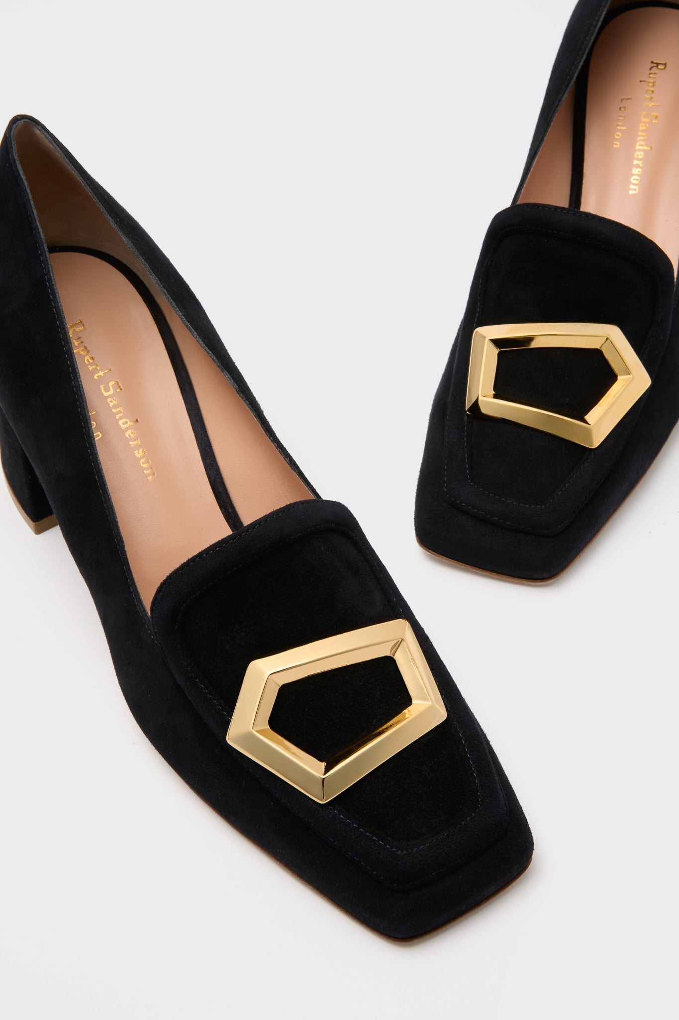 Midnight Suede With Gold Cubic Pebble Nola Heels