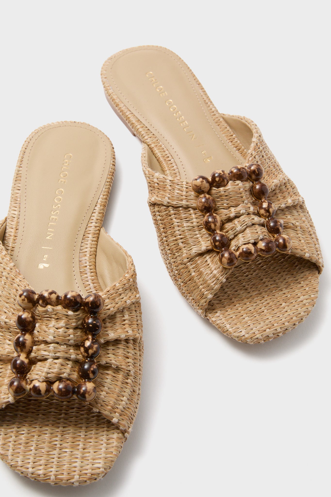  Larroude X Chloe Gosselin Natural Raffia Nova Flat Sandals