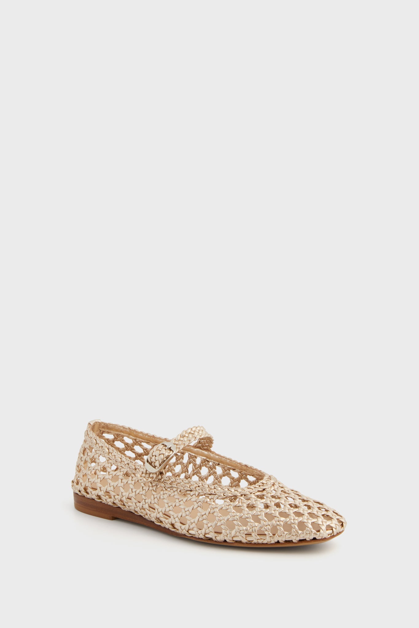  Gold Woven Mary Jane Flats
