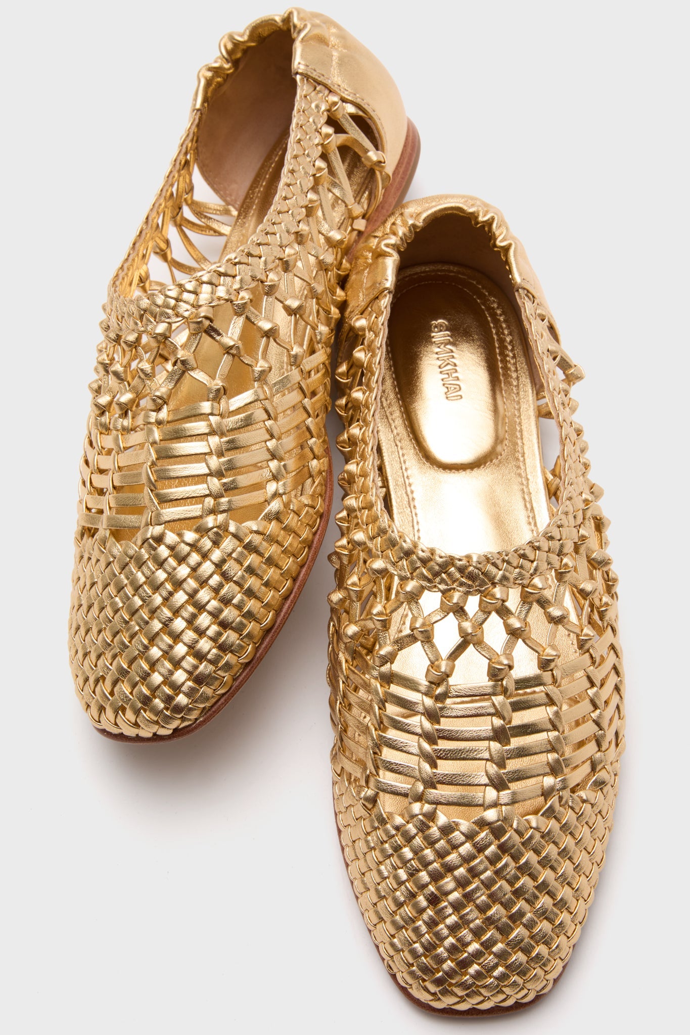  Gold Open Weave Ballet Flats