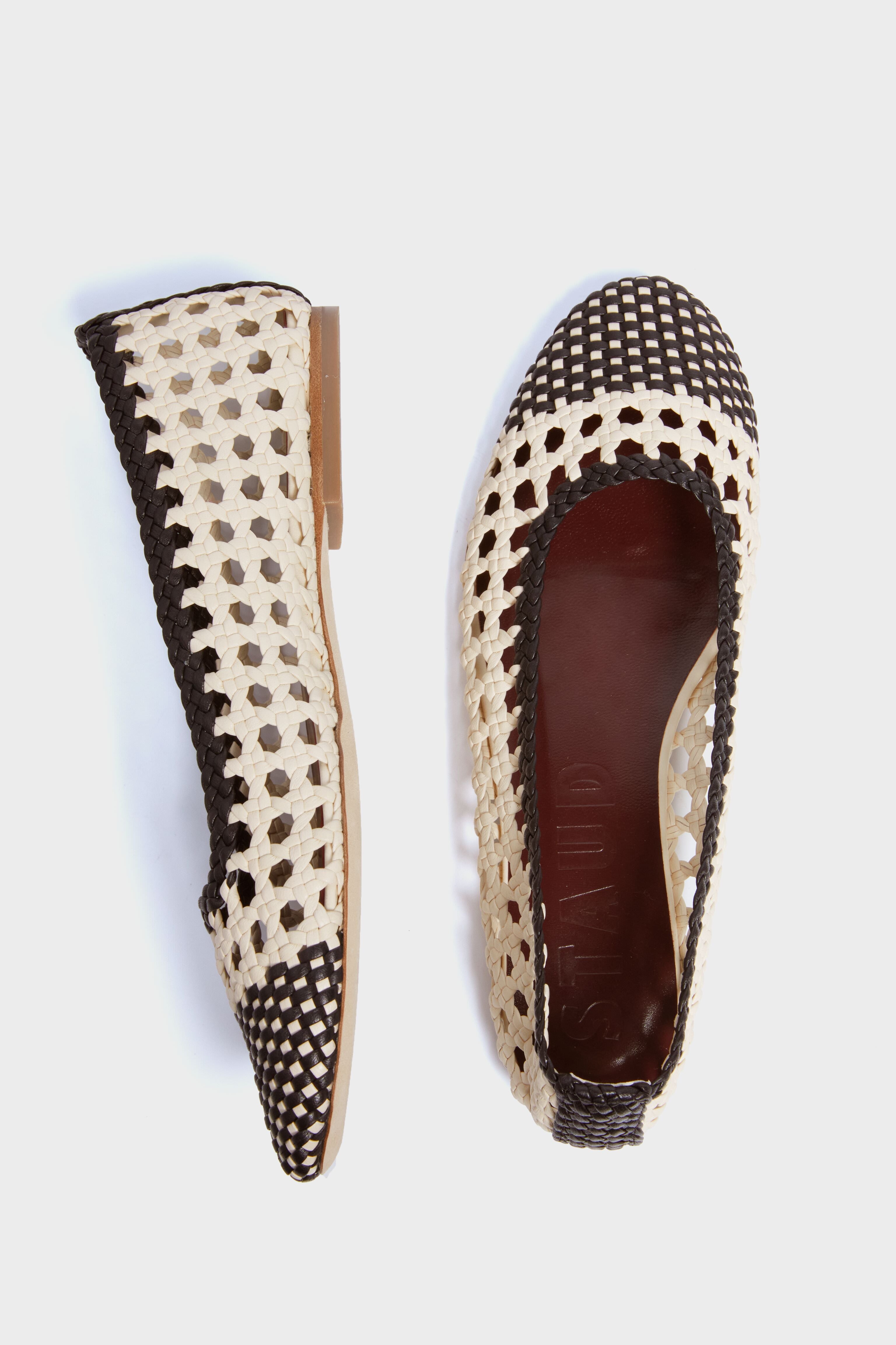 Staud Cream And Black Nell Crochet Ballerina