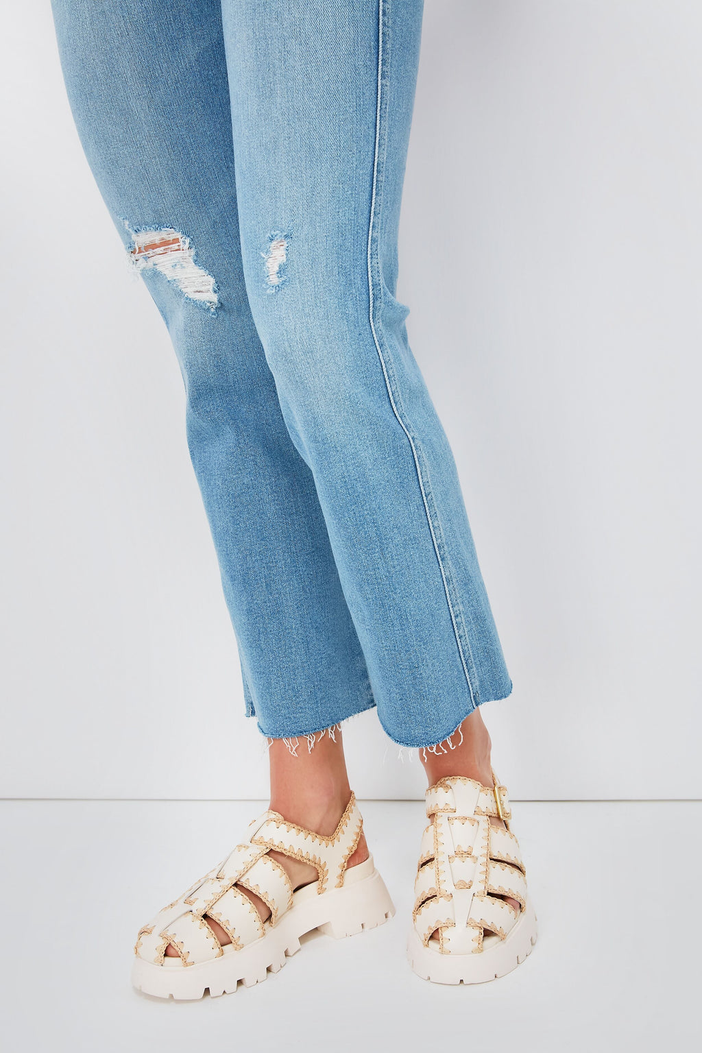 Loeffler Randall Cream Leather Talia Platform Fisherman Sandal