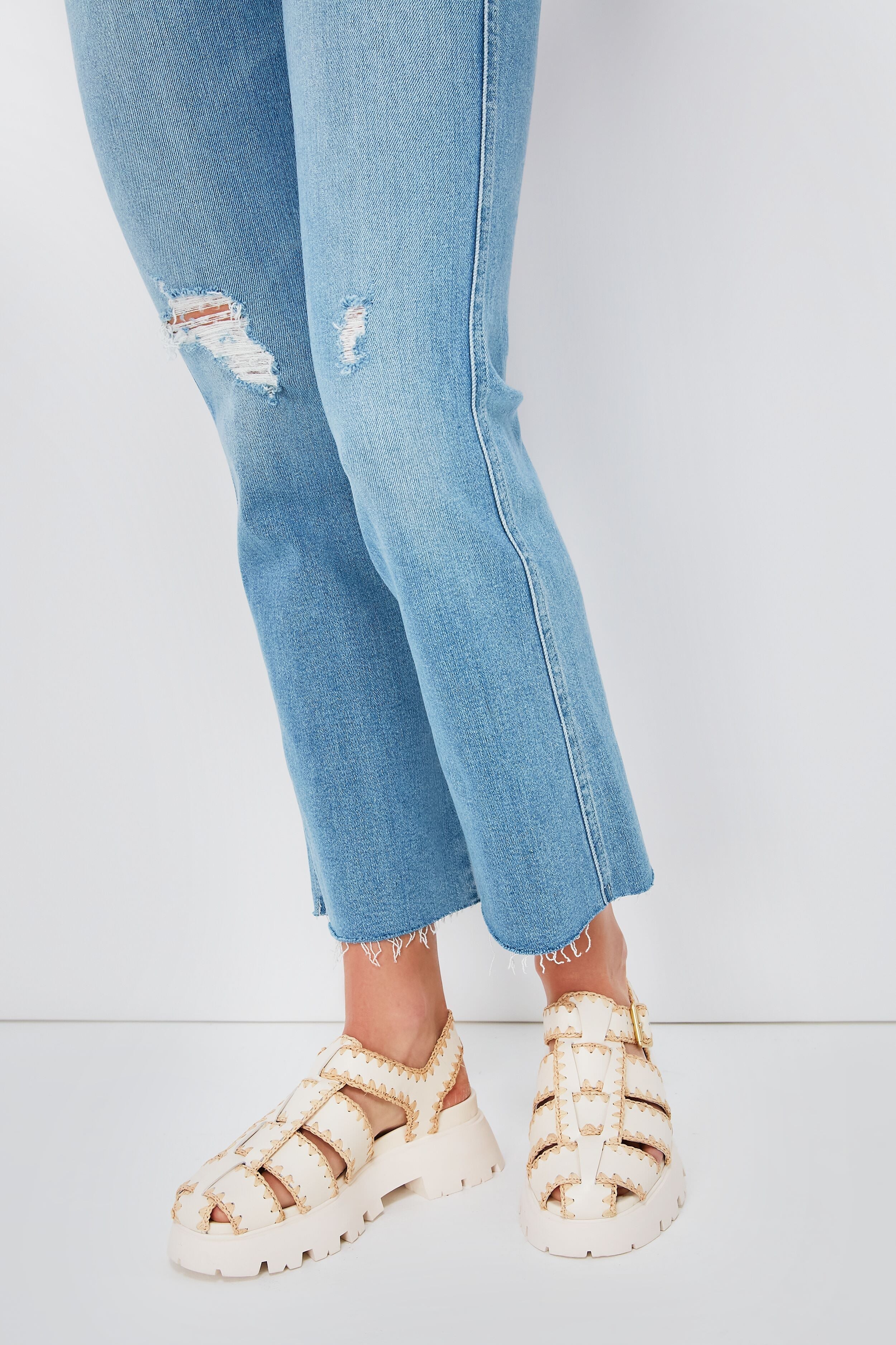 Loeffler Randall Cream Leather Talia Platform Fisherman Sandal