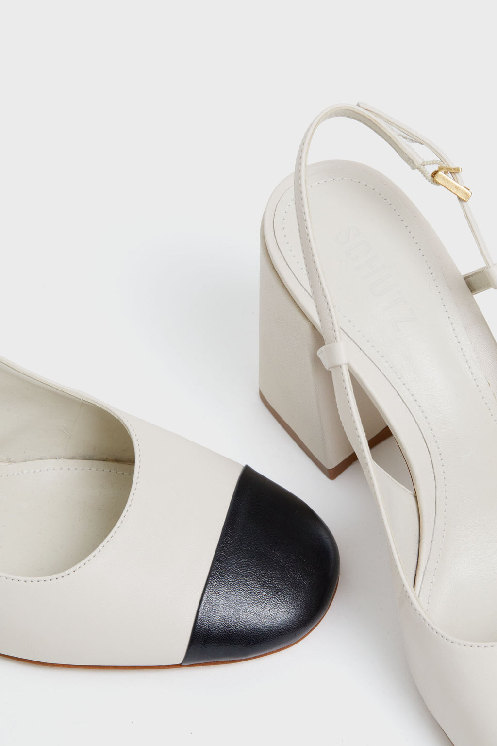 Schutz Pearl And Black Dorothy Sling High Heels