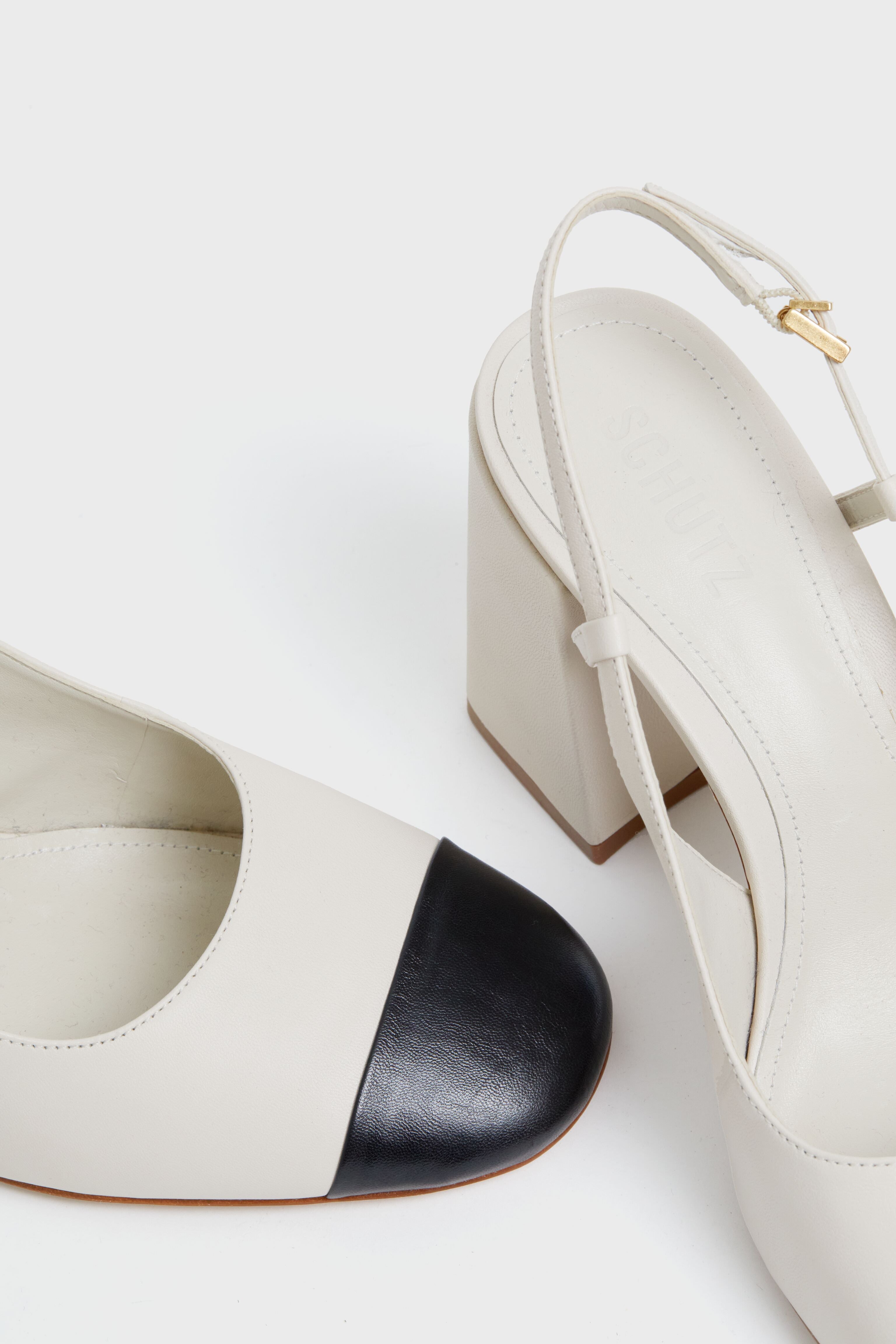 Schutz Pearl And Black Dorothy Sling High Heels