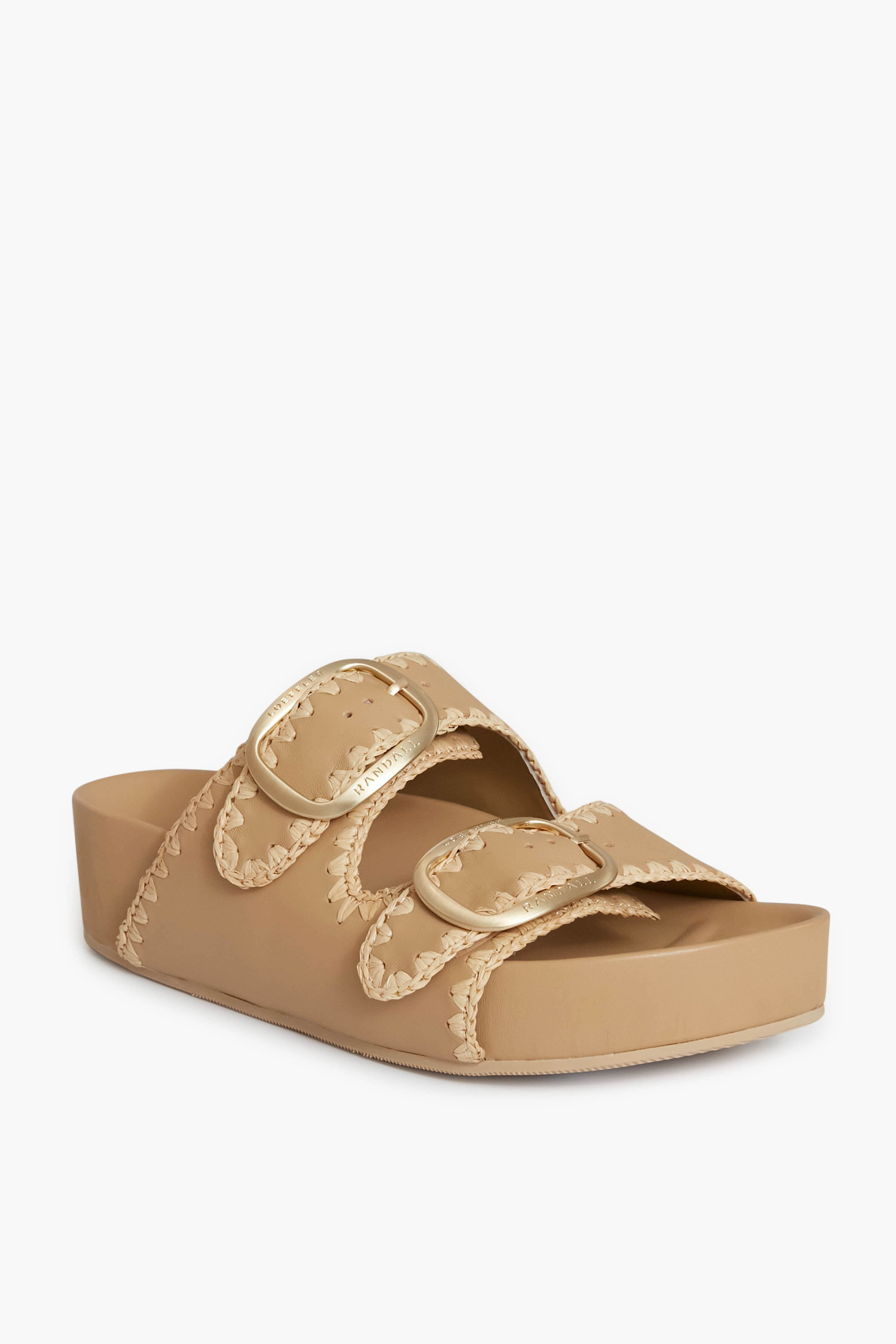 Loeffler Randall Bisque Vachetta And Cream Straw Theo Platform Sandals