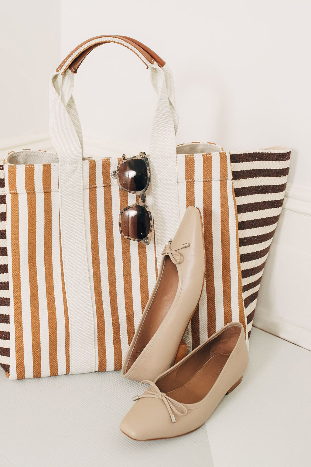  Beige Leather Monica Flats