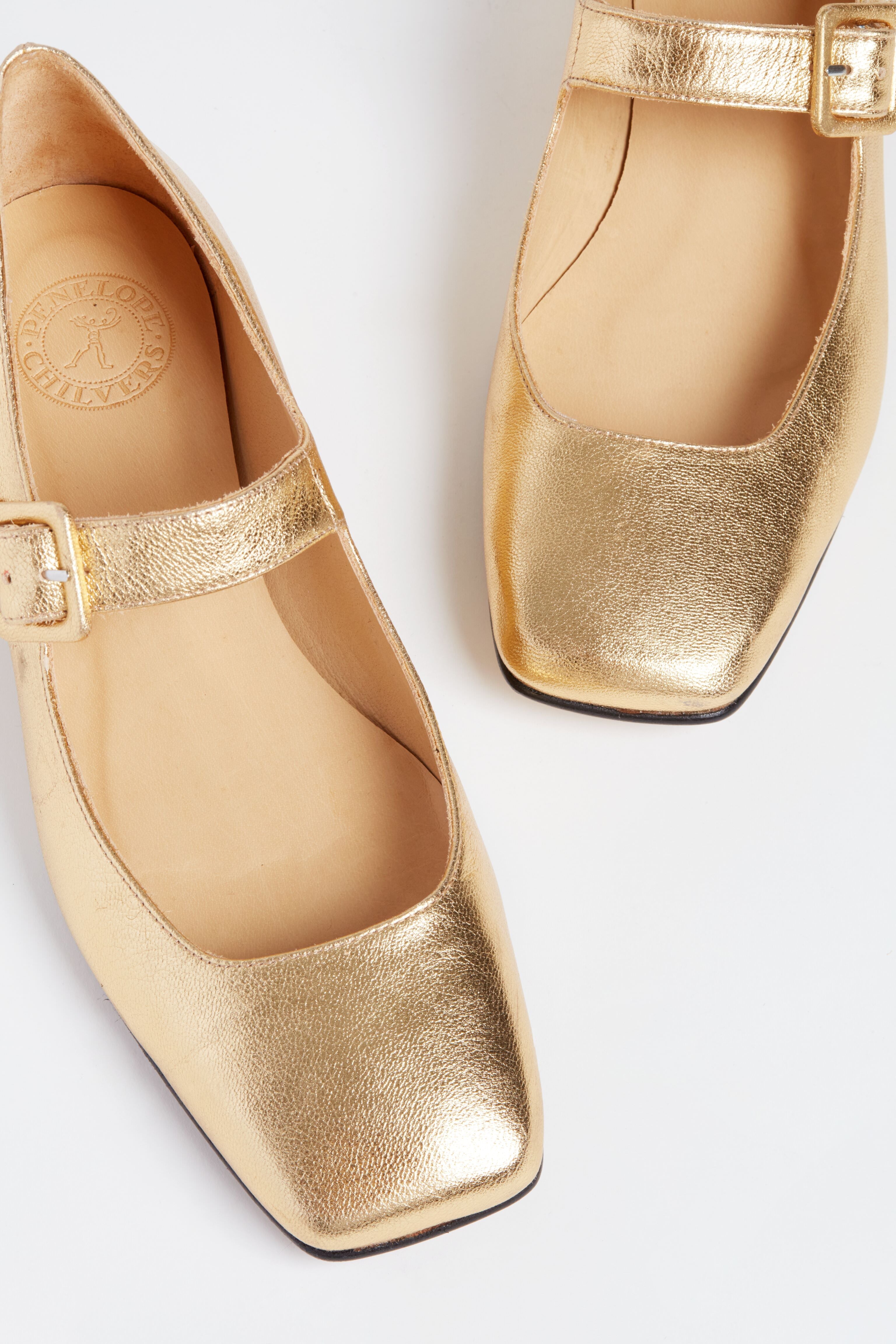  Gold Leather Low Mary Janes