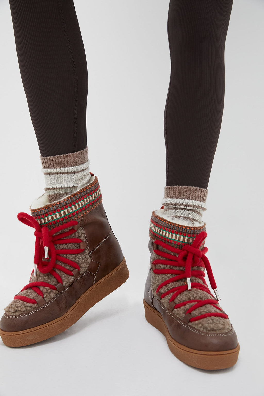  Dark Brown And Multi Cosmos Leather Wool-Lined Boots
