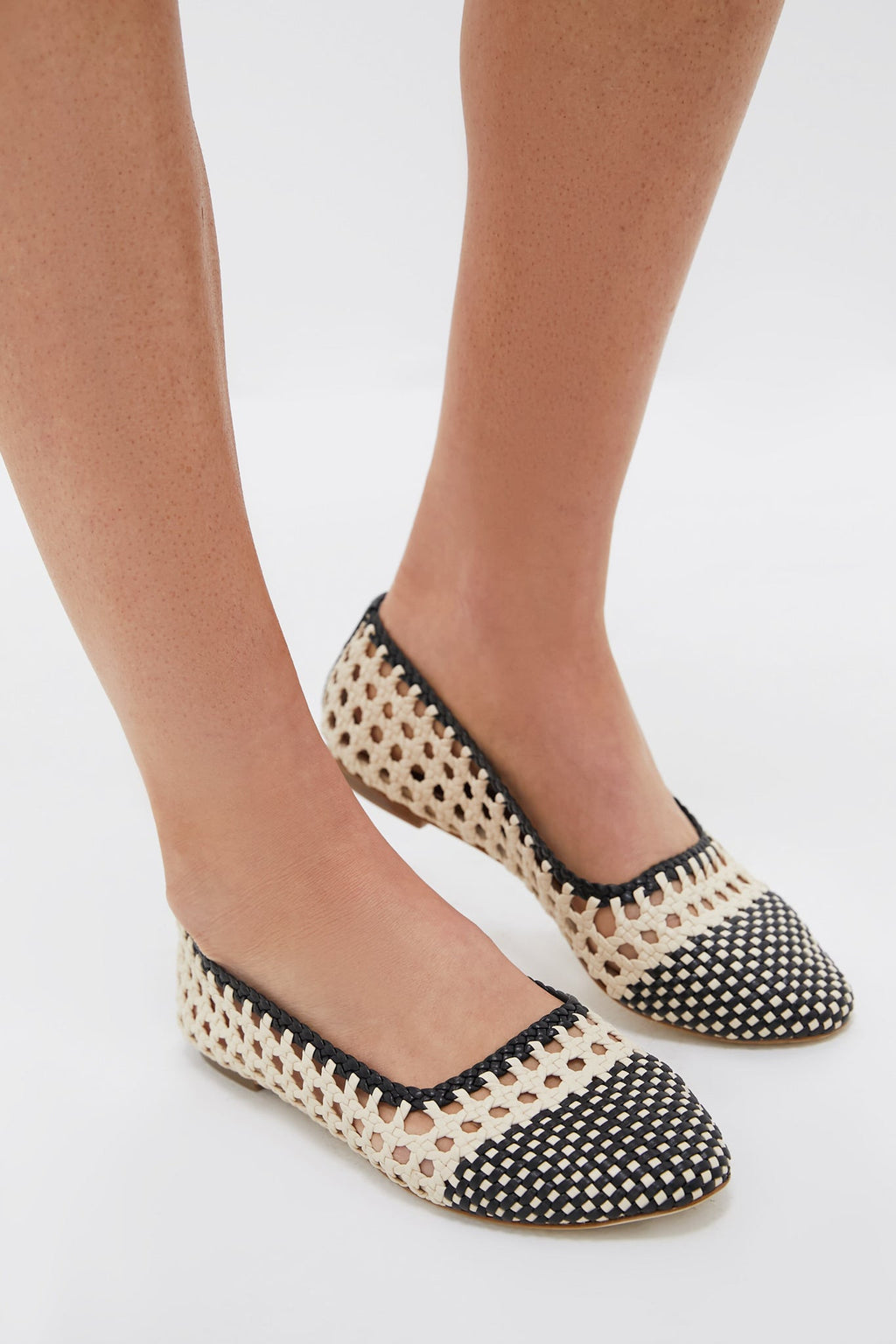 Staud Cream And Black Nell Crochet Ballerina